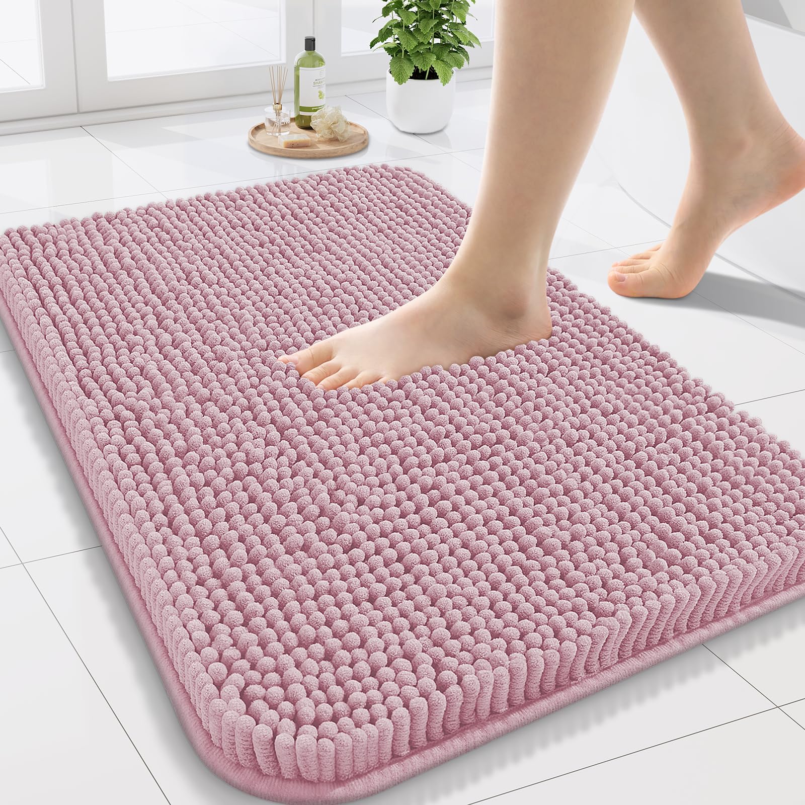 Arotive Bathroom Rugs 30x20, Extra Soft Absorbent Shaggy Chenille Bath Rugs, Machine Washable Rubber Backing Non-Slip Bath Mats for Bathroom Floor Tub and Shower, Home Decor Accessories, Grey