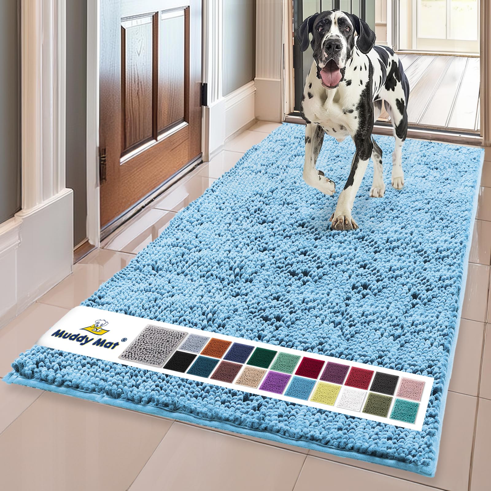 Muddy Mat® | Super Absorbent Door Mat Indoor, Microfiber Quick Dry Chenille Entryway Rug, Non-Slip Front Door Mat, Indoor Mats for Entryway, Machine Washable Pet Rug, Grey 30"x19"