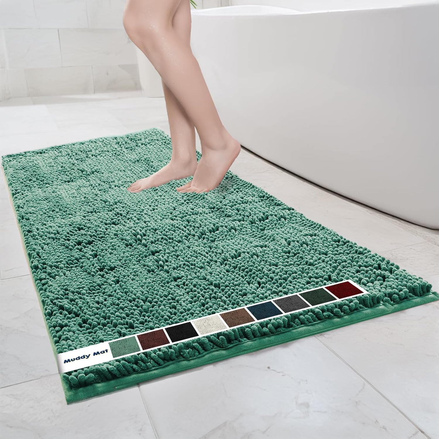 Muddy Mat Chenille Bathroom Rugs Quick Dry Microfiber Mats Non Slip Washable, Extra Thick, Soft and Highly Absorbent Bath Mats for Bathroom, Kitchen, and Shower Floor - Grey Small 28"X18"