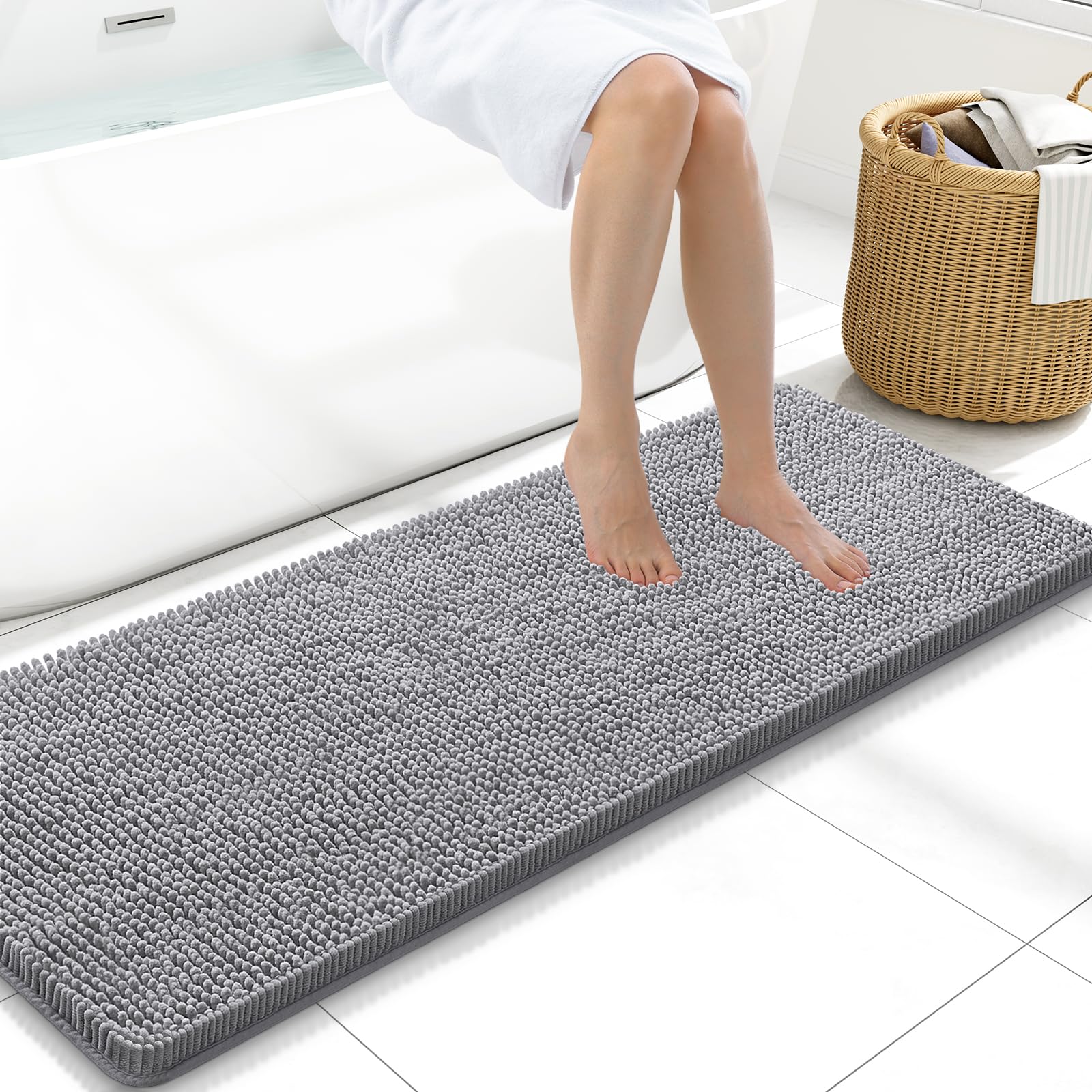 Arotive Bathroom Rugs 70x24, Extra Soft Absorbent Shaggy Chenille Bath Rugs, Machine Washable Rubber Backing Non-Slip Bath Mats for Bathroom Floor Tub and Shower, Home Decor Accessories, Beige
