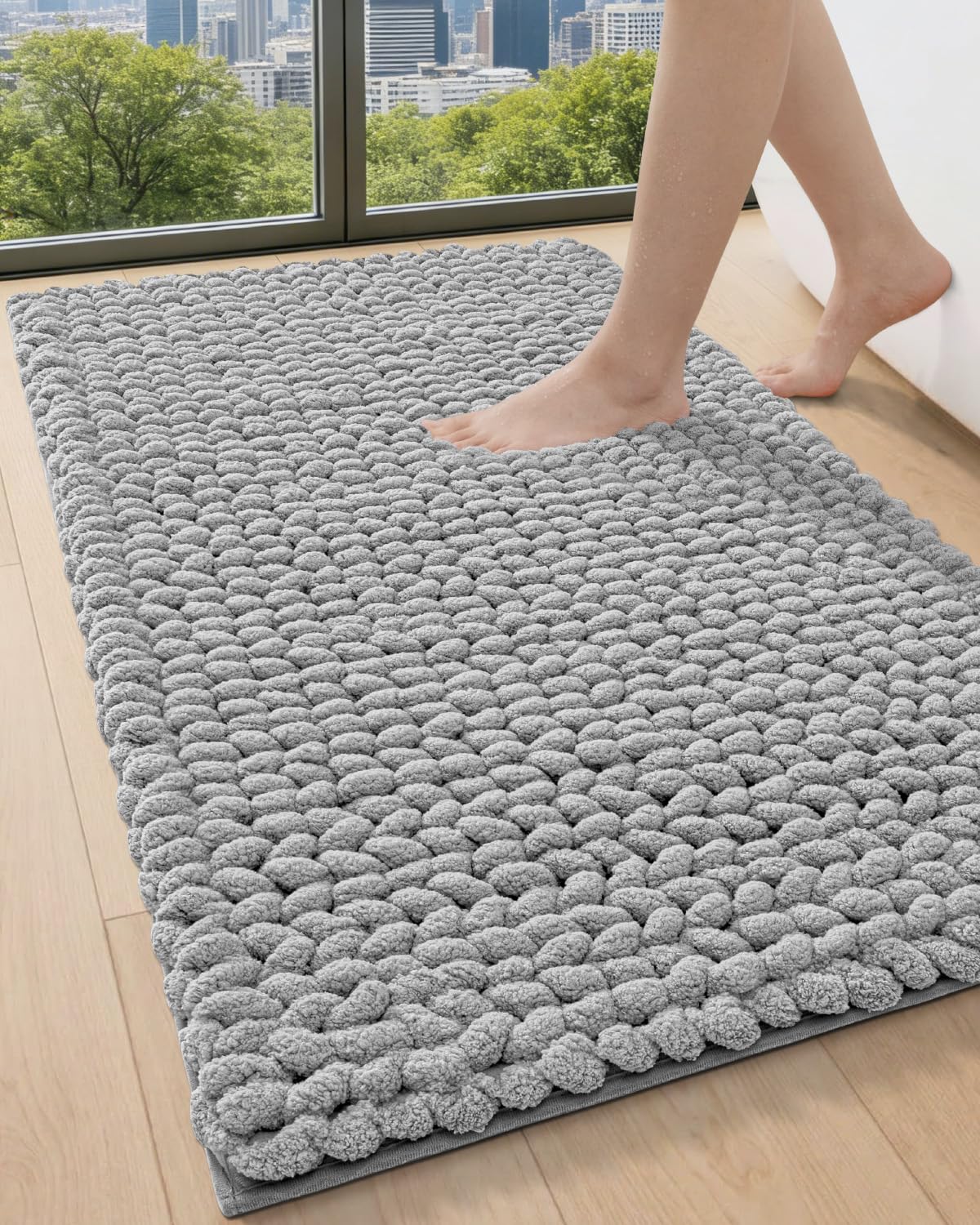 DEXI Bathroom Rugs 24x36, Non Slip Washable Bath Mat, Luxury Chenille Super Absorbent Ultra Thick Bathmats for Shower Floor, Plush Fluffy Shaggy Carpet for Tub, Beige
