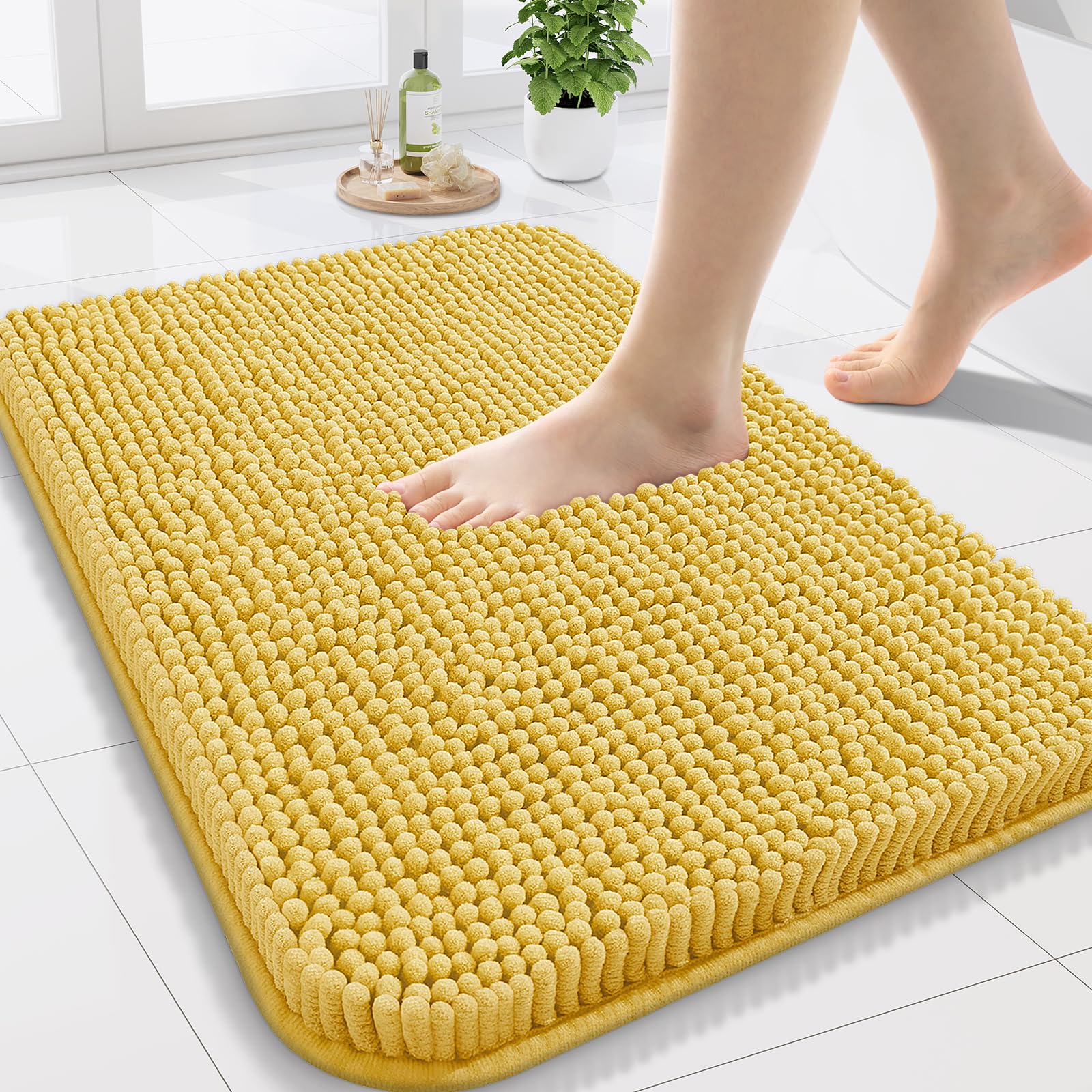 Arotive Bathroom Rugs 70x24, Extra Soft Absorbent Shaggy Chenille Bath Rugs, Machine Washable Rubber Backing Non-Slip Bath Mats for Bathroom Floor Tub and Shower, Home Decor Accessories, Beige