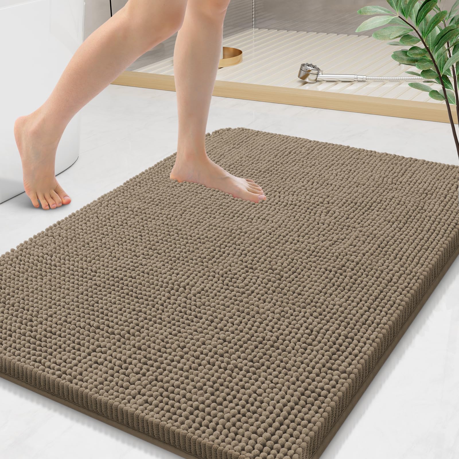 Arotive Bathroom Rugs 70x24, Extra Soft Absorbent Shaggy Chenille Bath Rugs, Machine Washable Rubber Backing Non-Slip Bath Mats for Bathroom Floor Tub and Shower, Home Decor Accessories, Beige
