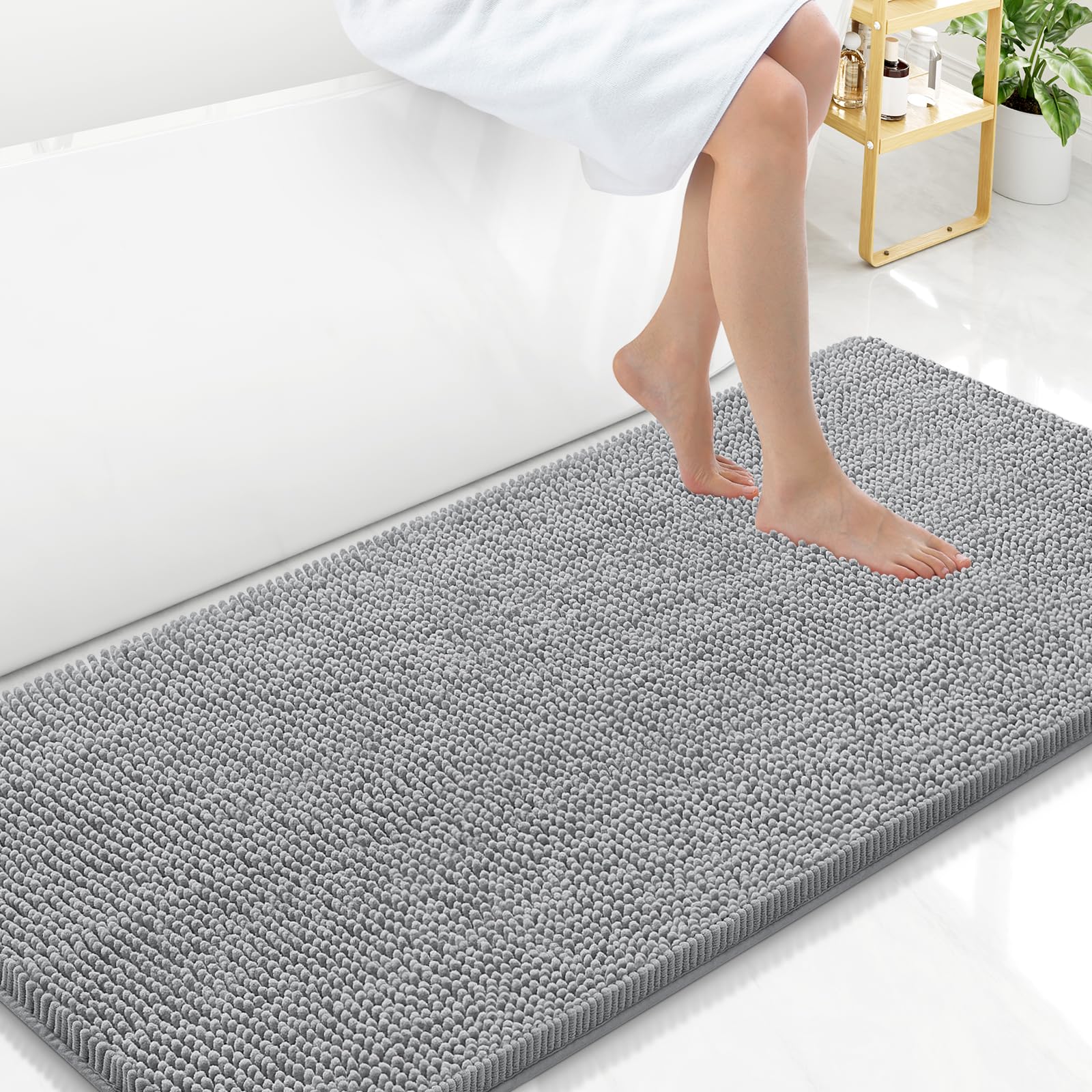 Arotive Bathroom Rugs 70x24, Extra Soft Absorbent Shaggy Chenille Bath Rugs, Machine Washable Rubber Backing Non-Slip Bath Mats for Bathroom Floor Tub and Shower, Home Decor Accessories, Beige