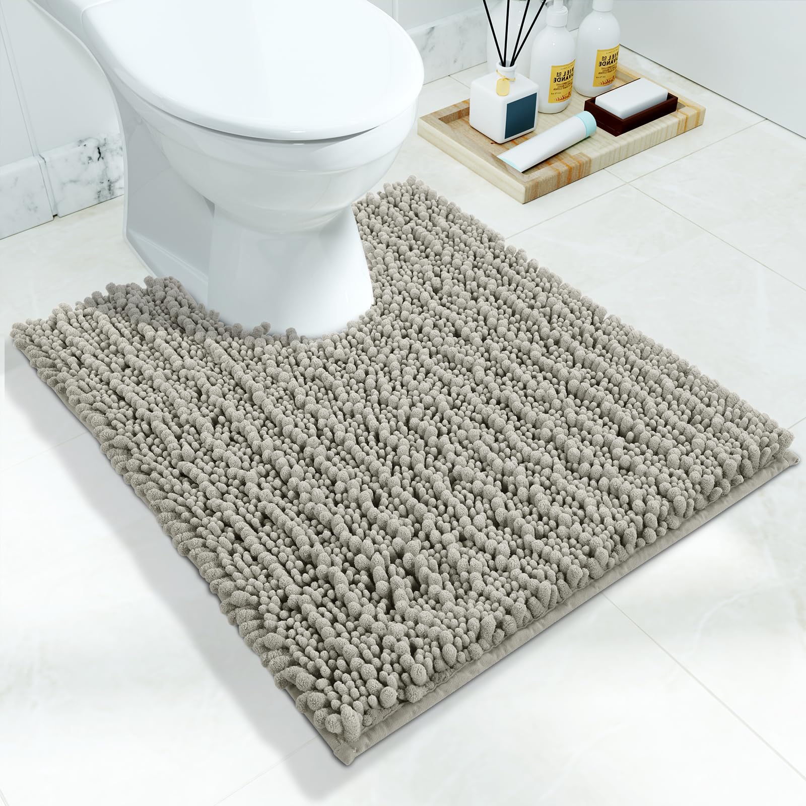 Yimobra Bathroom Rugs Non Slip Washable - Ultra Soft Absorbent Chenille Bath Mat, Quick Dry Shaggy Floor Carpet for Tub Shower, Gray Home Decor Accessories, 24x17 Inch