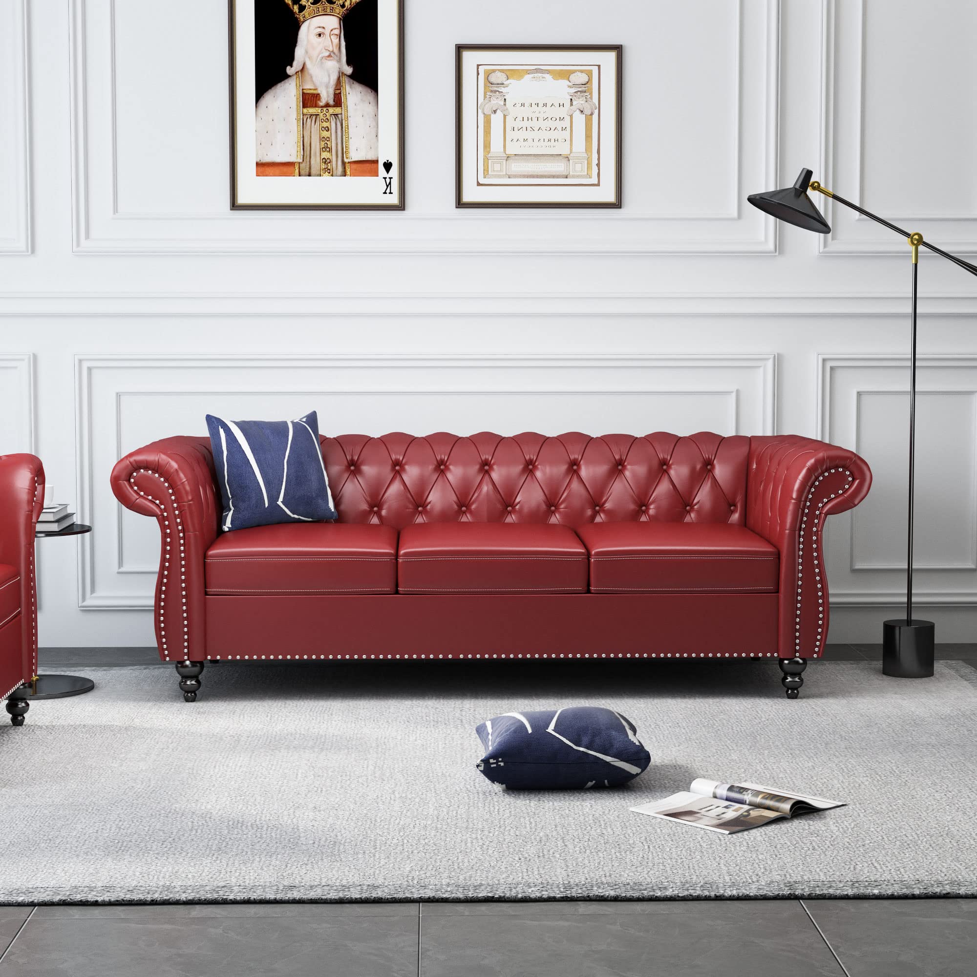 ORRD Chesterfield Loveseat, Modern Velvet Sofa Tufted Couch 2 Seater with Scroll Arms and Nailhead for Living Room, Bedroom, Office, Apartment (Beige)