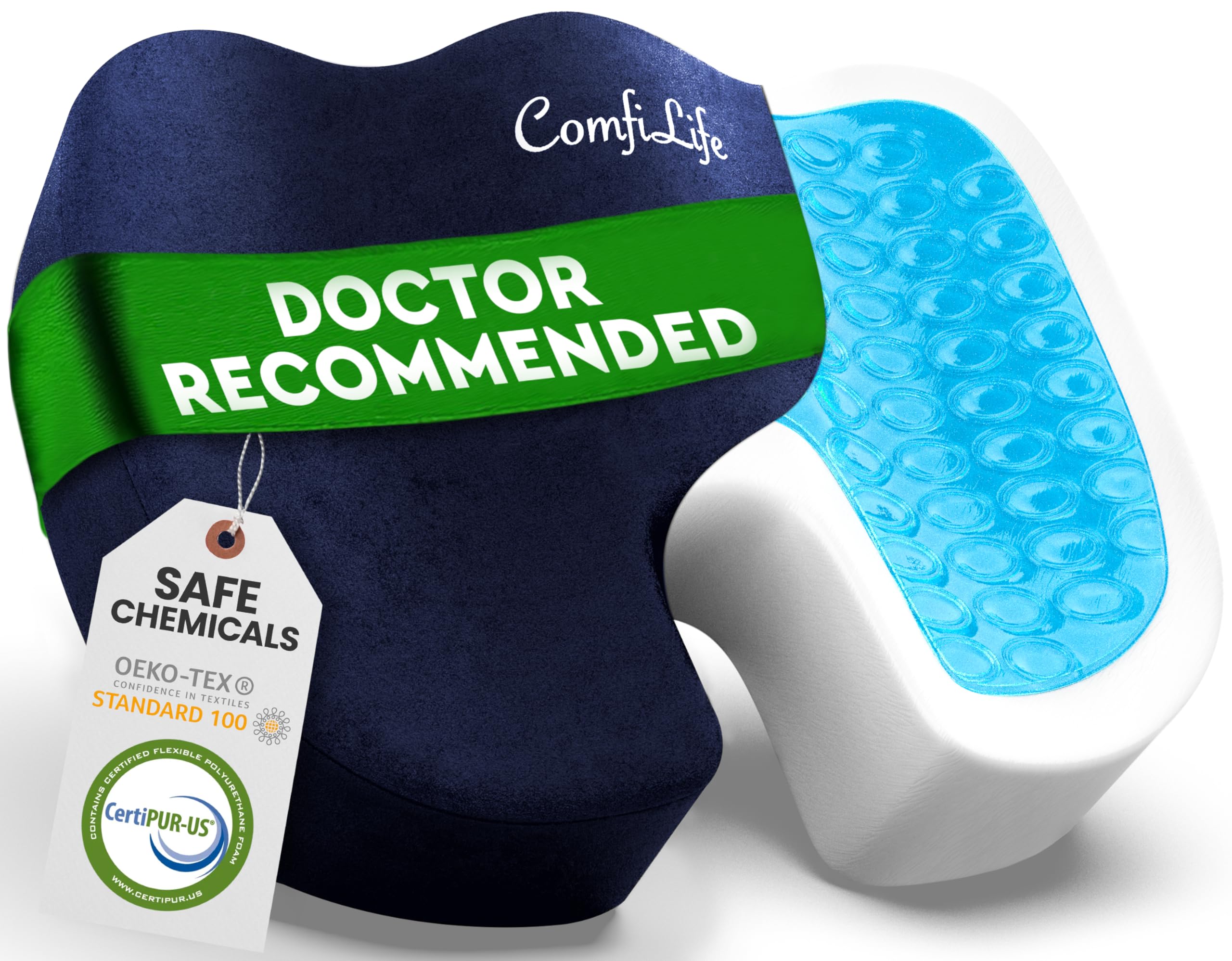 ComfiLife Premium Gel & Memory Foam Seat Cushion – Doctor Recommended Office Chair Cushion, Car Seat Cushion – Chair Cushions for Back & Sciatica Pain Relief – Seat Cushions for Office & Desk (Black)