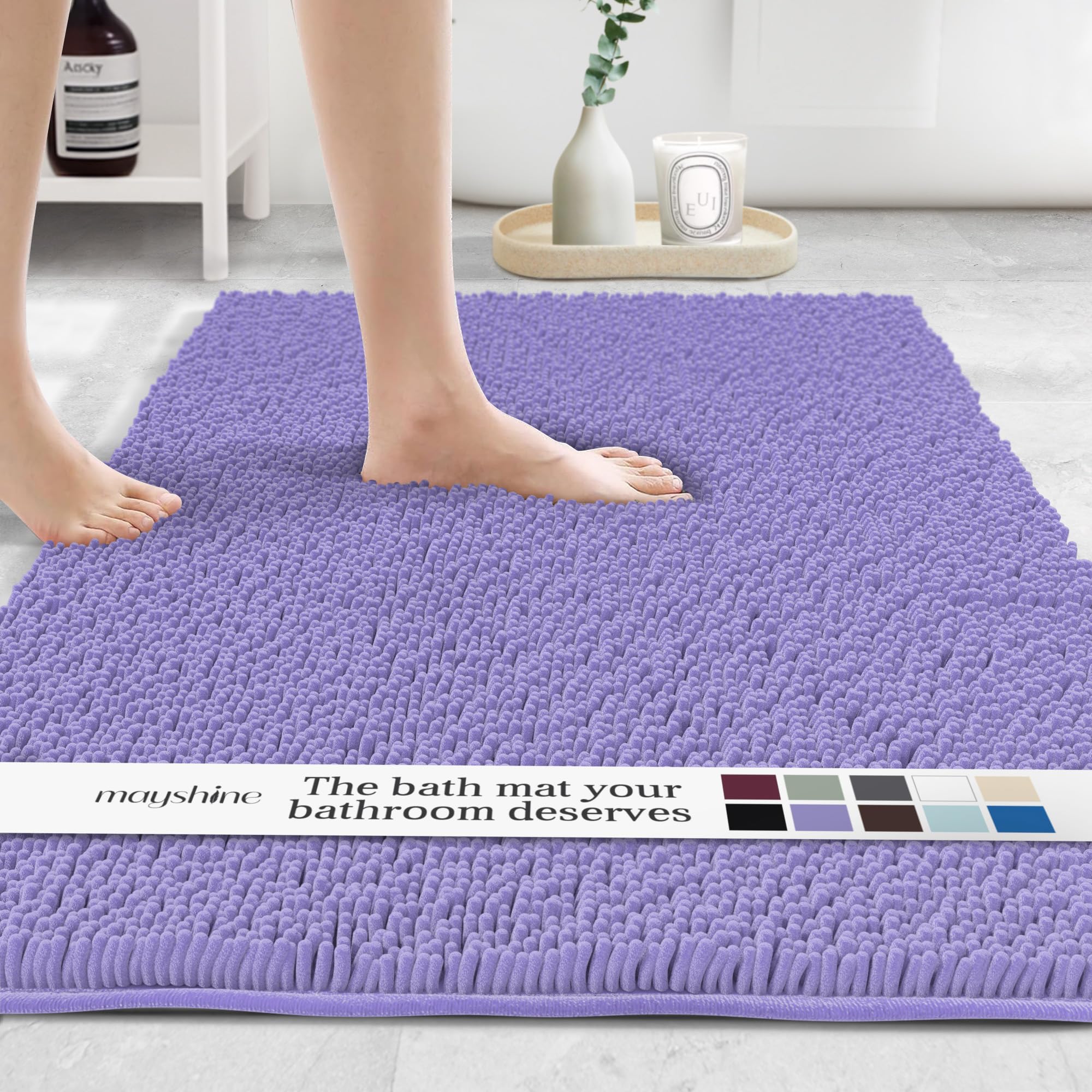 MAYSHINE Round Area Rug Set for Bathroom | Soft Plush Chenille Bath Mat, Water Absorbent Non-Slip Bathroom Rug | Washable Shag Carpet for Shower, Bedroom, or Home Décor | 36"x36" (Round) | White