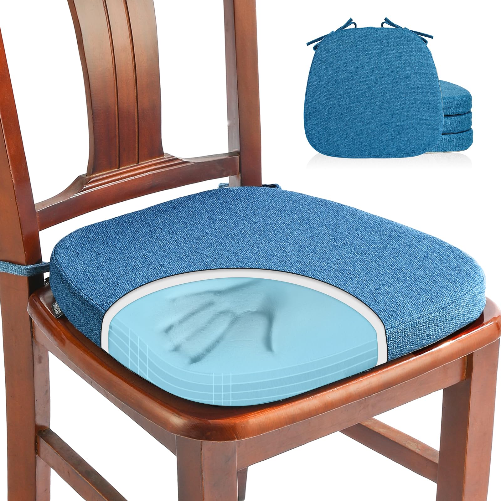 SINOSSO 1 Pack Memory Foam Chair Cushions for Dining Chair, Friendly Woven Fabric 16" U-Shape Comfortable Kitchen Chair Pad, Removable Slip Resistant Seat Cushion (1 Piece, Blue)