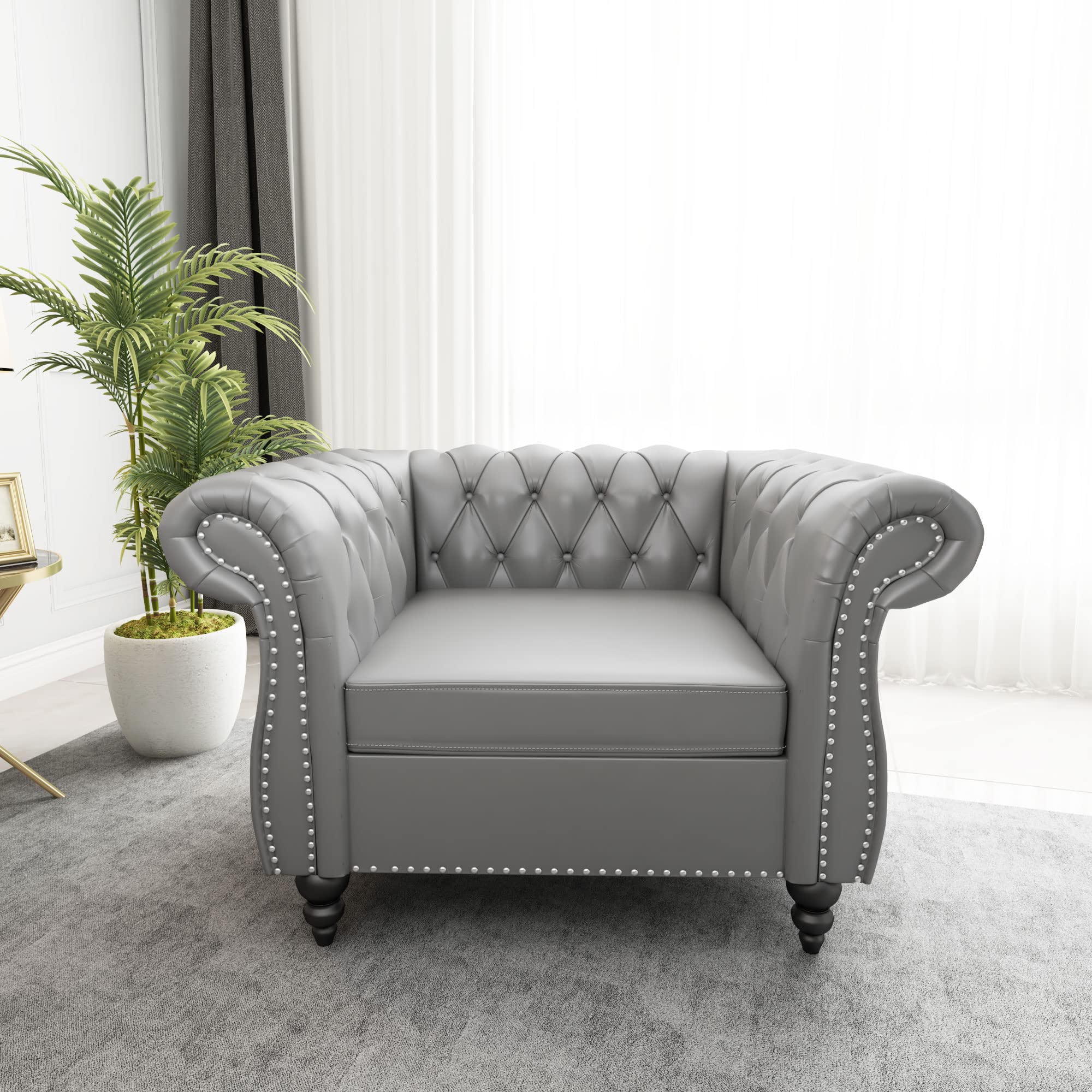 ORRD Chesterfield Loveseat, Modern Velvet Sofa Tufted Couch 2 Seater with Scroll Arms and Nailhead for Living Room, Bedroom, Office, Apartment (Beige)