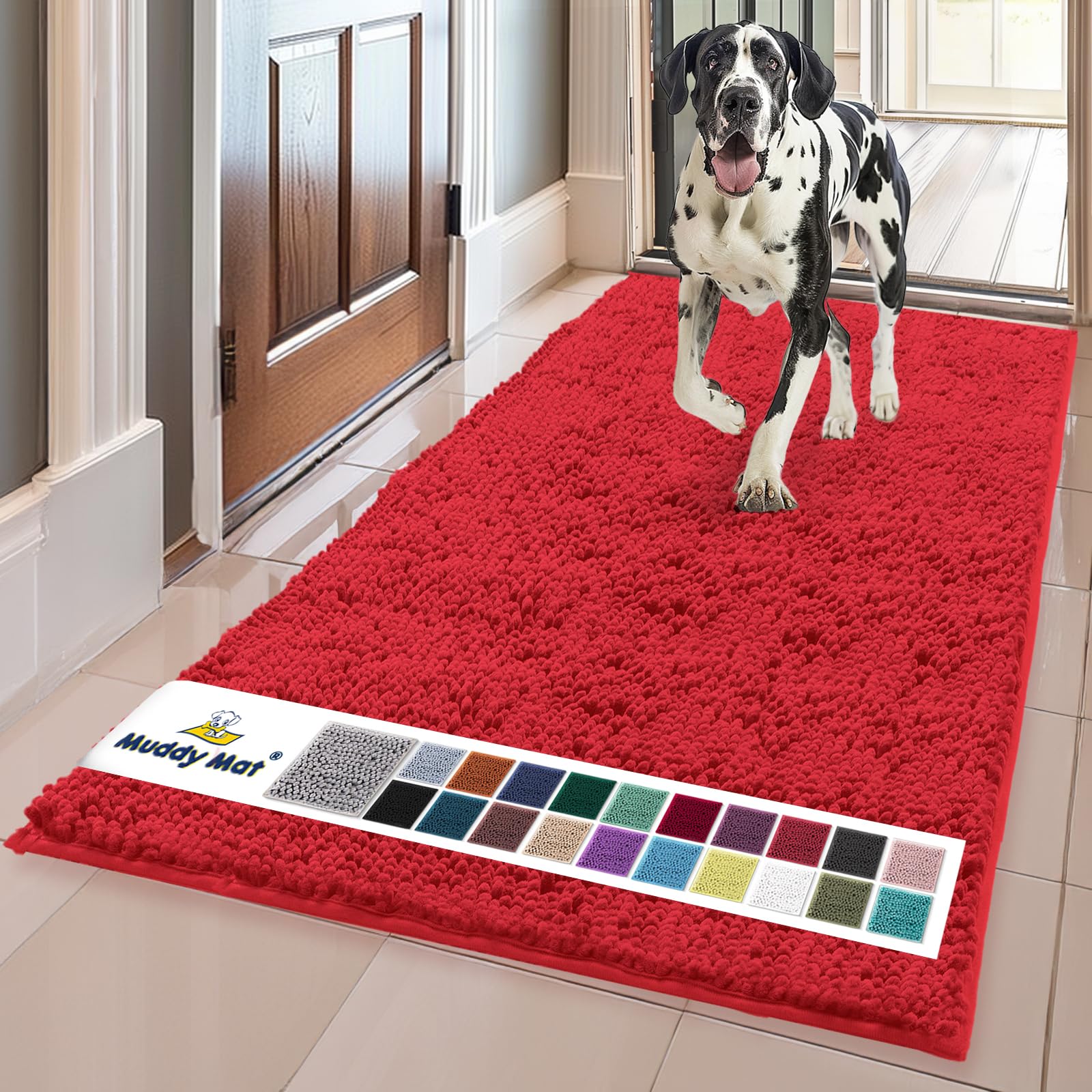 Muddy Mat® | Super Absorbent Door Mat Indoor, Microfiber Quick Dry Chenille Entryway Rug, Non-Slip Front Door Mat, Indoor Mats for Entryway, Machine Washable Pet Rug, Grey 30"x19"