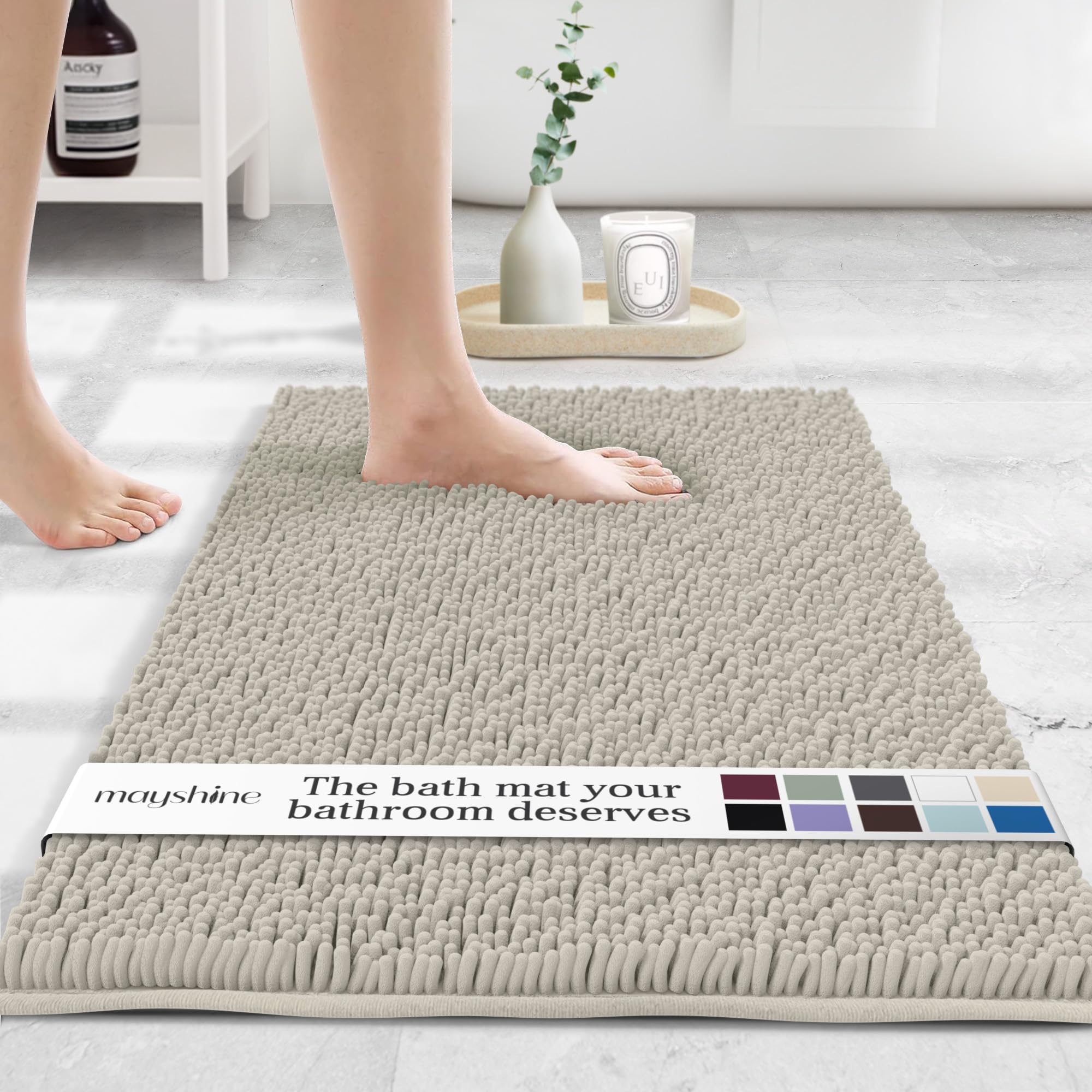 MAYSHINE Round Area Rug Set for Bathroom | Soft Plush Chenille Bath Mat, Water Absorbent Non-Slip Bathroom Rug | Washable Shag Carpet for Shower, Bedroom, or Home Décor | 36"x36" (Round) | White