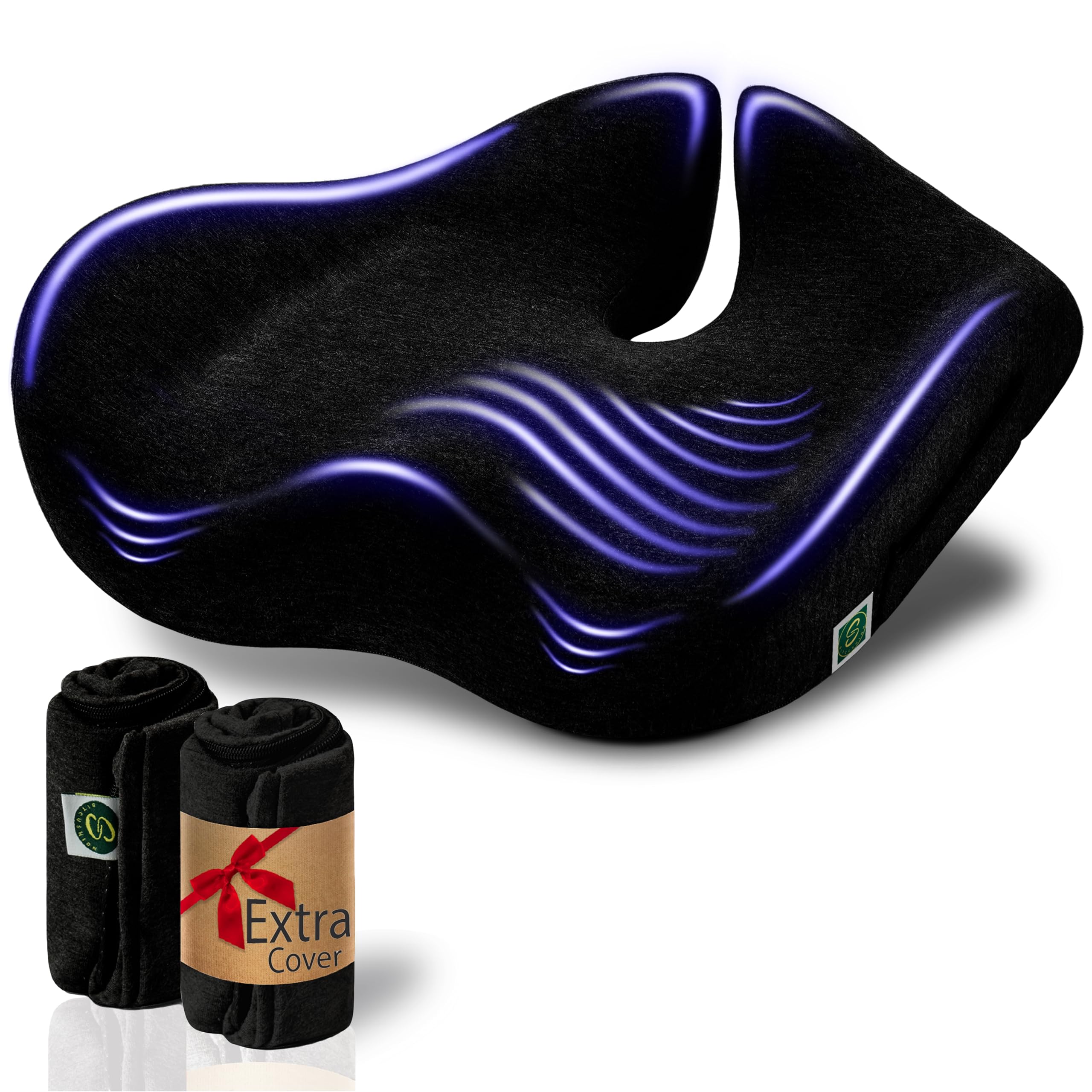 Extra Large Memory Foam Seat Cushions for Office Chairs, Pressure Relief Seat Cushion for Tailbone Pain Relief, Sciatica & Back Pain, Ergonomic Office Chair Cushion for Long Sitting & Driving (Black)