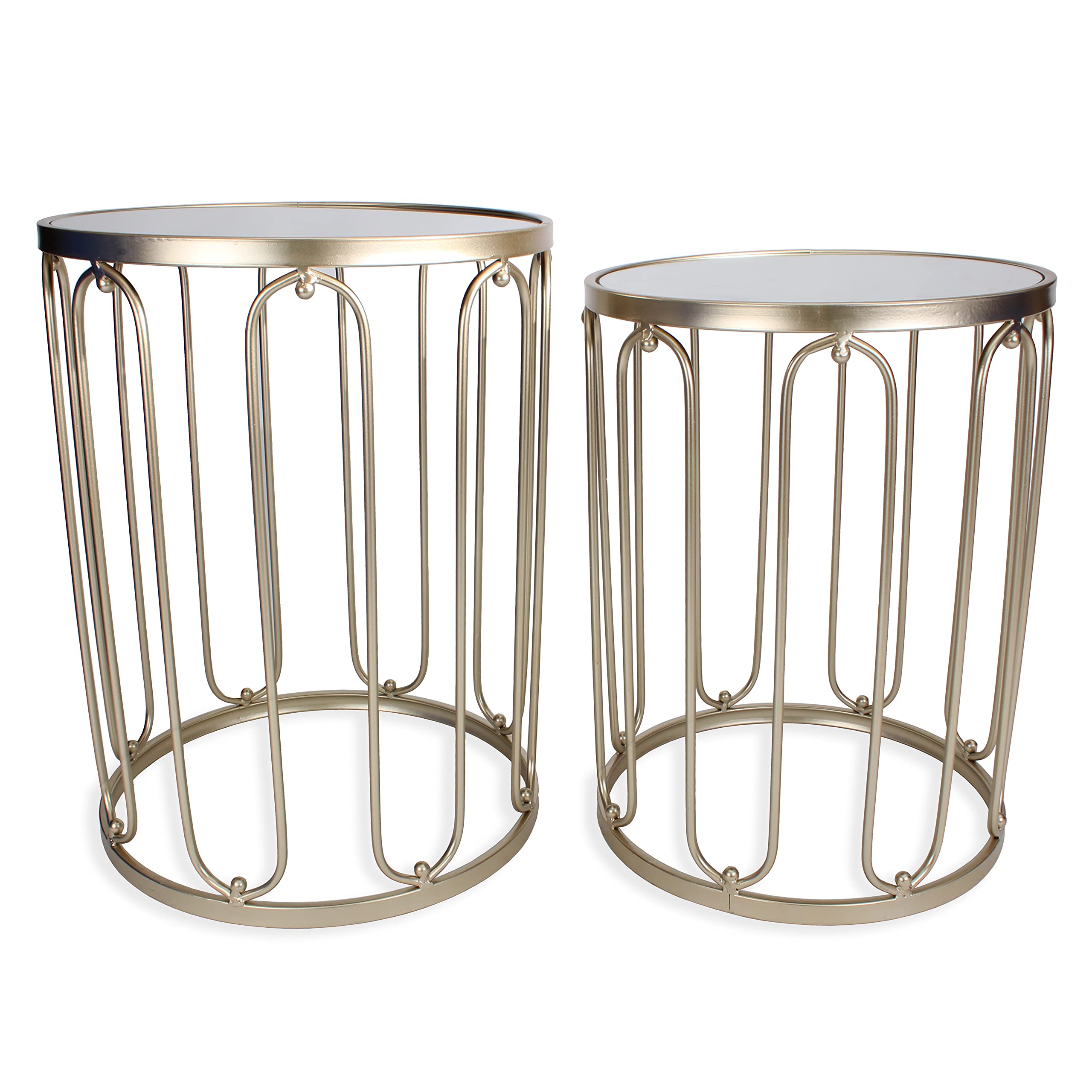 Rutledge & King Hexagon End Table Set - End Tables with Mirrored Tops - Nesting Geometric Accent Tables - Marble Metal Side Tables Hexagon End Table Set (Gold)