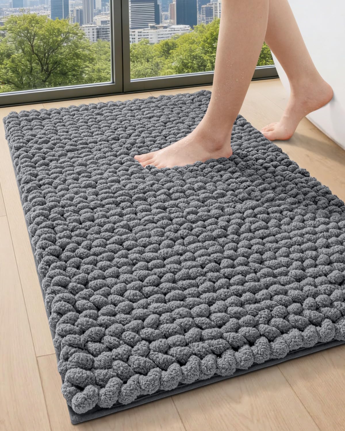 DEXI Bathroom Rugs 24x36, Non Slip Washable Bath Mat, Luxury Chenille Super Absorbent Ultra Thick Bathmats for Shower Floor, Plush Fluffy Shaggy Carpet for Tub, Beige
