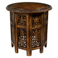 COTTON CRAFT Solid Wood Accent End Table - Hand Carved Vintage Boho Folding Side Table - Small Spaces Entryway Farmhouse Living Room Bedside - No Tools Assembly - 18x18 Octagon - Brown