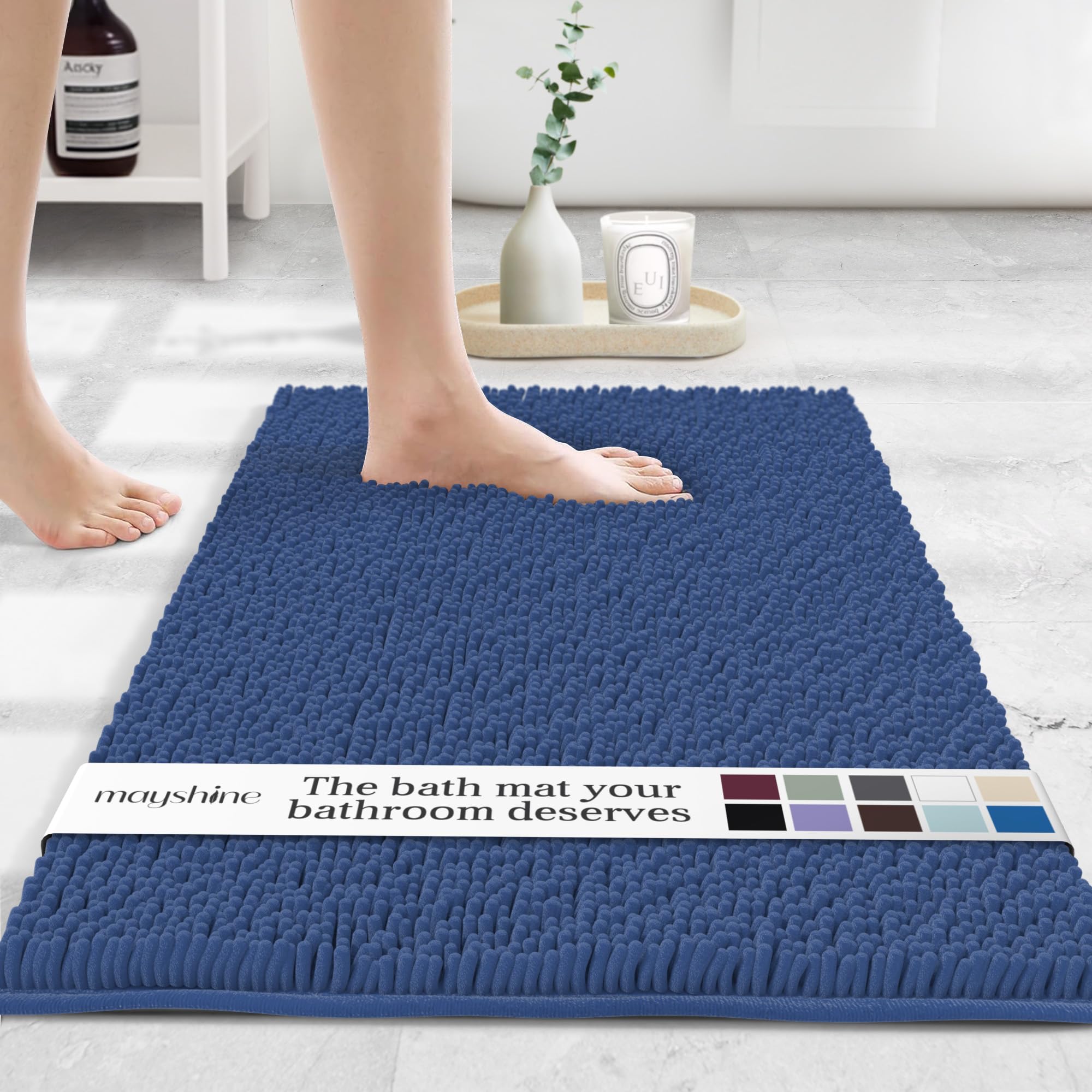 MAYSHINE Round Area Rug Set for Bathroom | Soft Plush Chenille Bath Mat, Water Absorbent Non-Slip Bathroom Rug | Washable Shag Carpet for Shower, Bedroom, or Home Décor | 36"x36" (Round) | White
