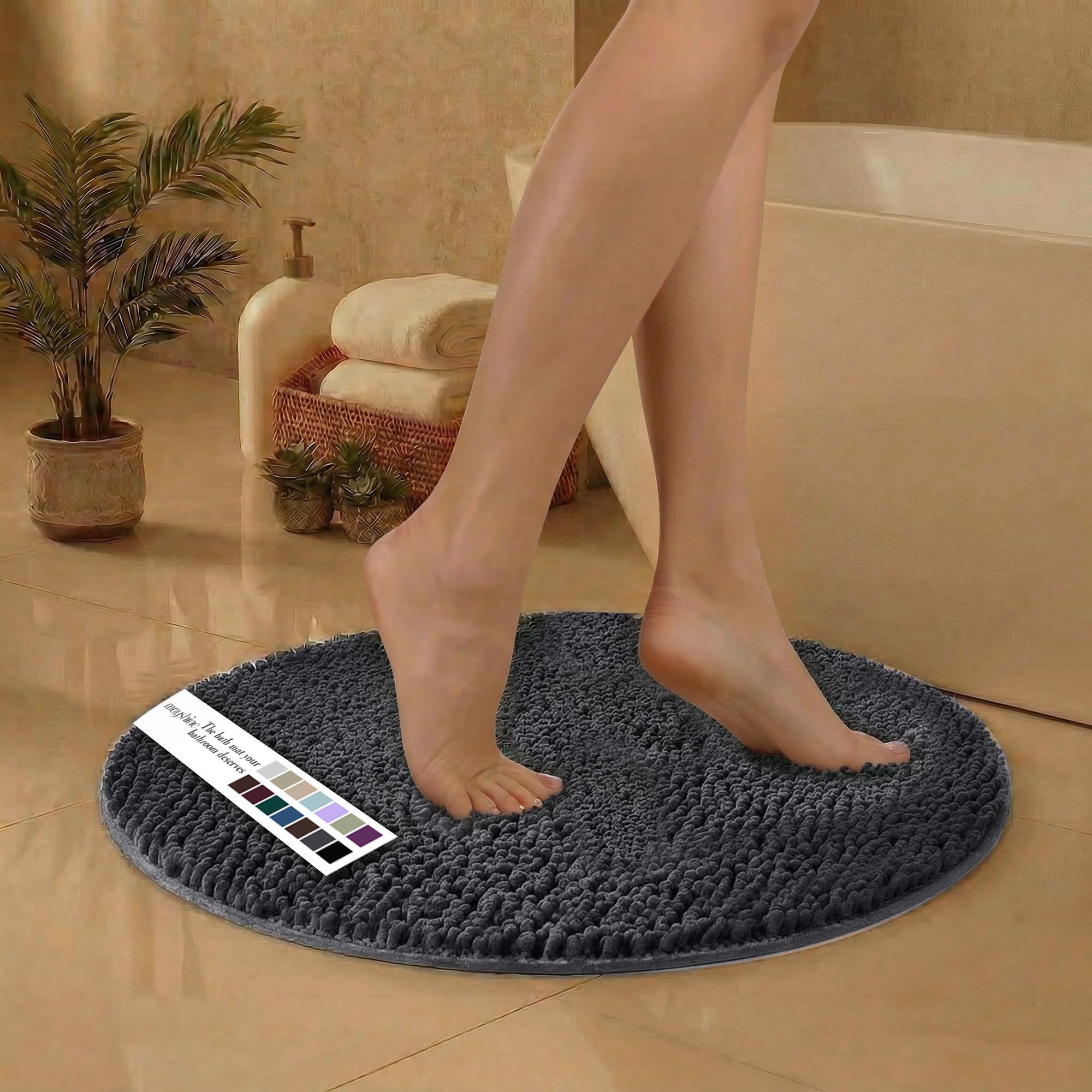 MAYSHINE Round Area Rug Set for Bathroom | Soft Plush Chenille Bath Mat, Water Absorbent Non-Slip Bathroom Rug | Washable Shag Carpet for Shower, Bedroom, or Home Décor | 36"x36" (Round) | White