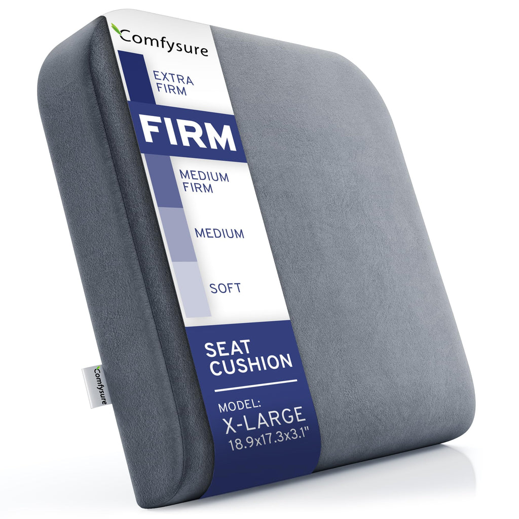 ComfySure Seat Cushion Extra Large - Firm Memory Foam Chair Pad for Recliner, Wheelchair, Office Chair, Stadium, Bleacher, Car, Floor, Patio Furniture, Bariatric Overweight Users 19”x17”x3”