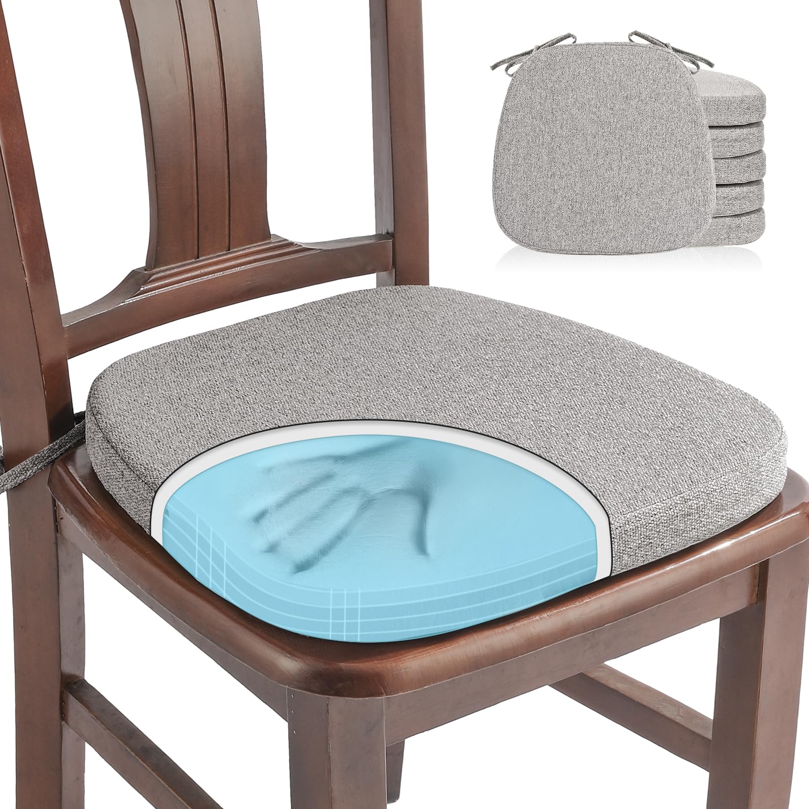 SINOSSO 1 Pack Memory Foam Chair Cushions for Dining Chair, Friendly Woven Fabric 16" U-Shape Comfortable Kitchen Chair Pad, Removable Slip Resistant Seat Cushion (1 Piece, Blue)