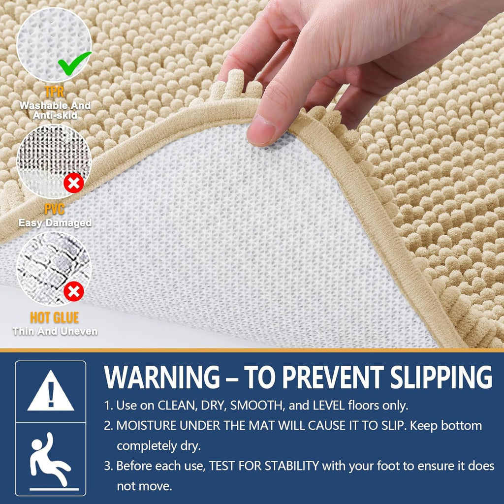 Arotive Bathroom Rugs 70x24, Extra Soft Absorbent Shaggy Chenille Bath Rugs, Machine Washable Rubber Backing Non-Slip Bath Mats for Bathroom Floor Tub and Shower, Home Decor Accessories, Beige