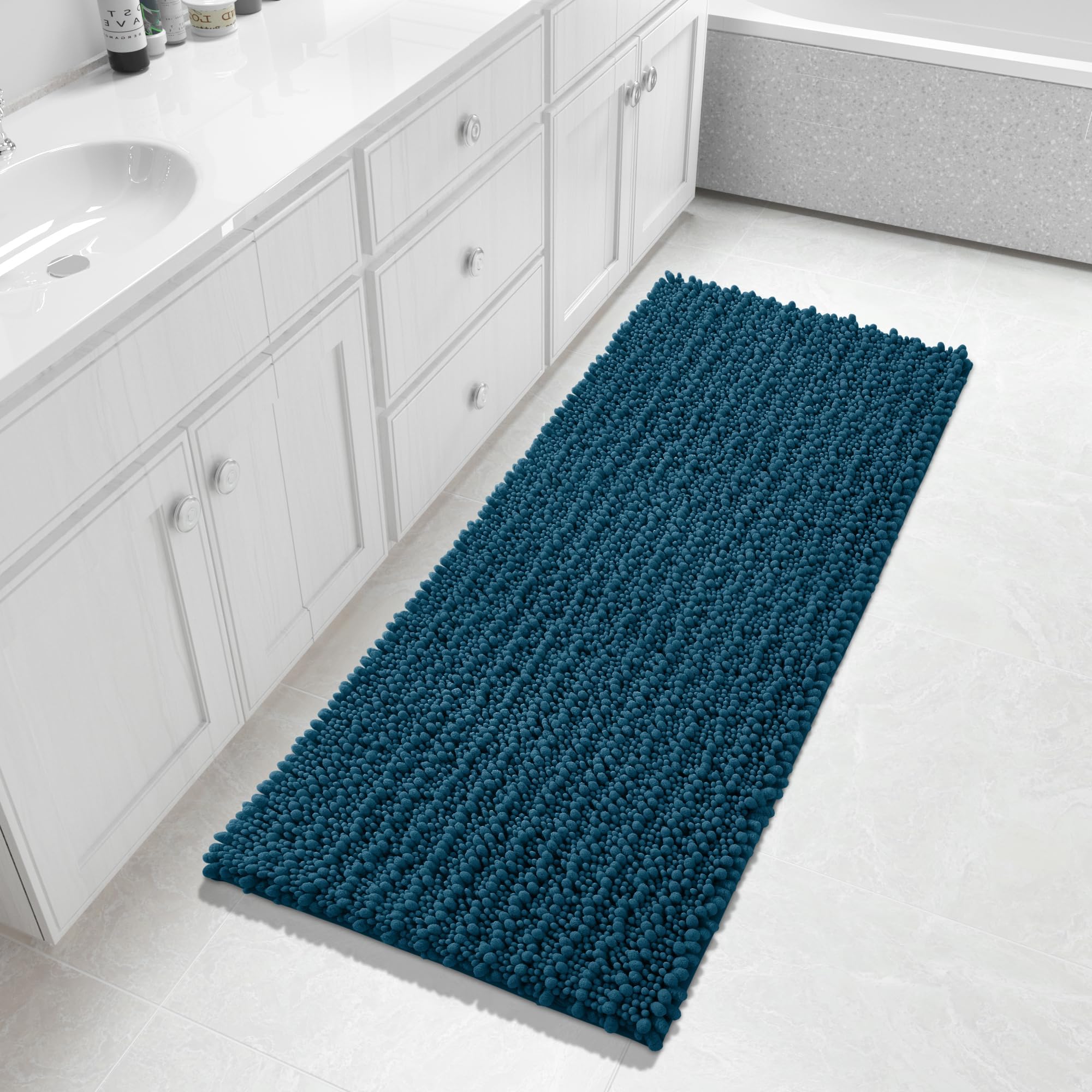 Yimobra Bathroom Rugs Non Slip Washable - Ultra Soft Absorbent Chenille Bath Mat, Quick Dry Shaggy Floor Carpet for Tub Shower, Gray Home Decor Accessories, 24x17 Inch