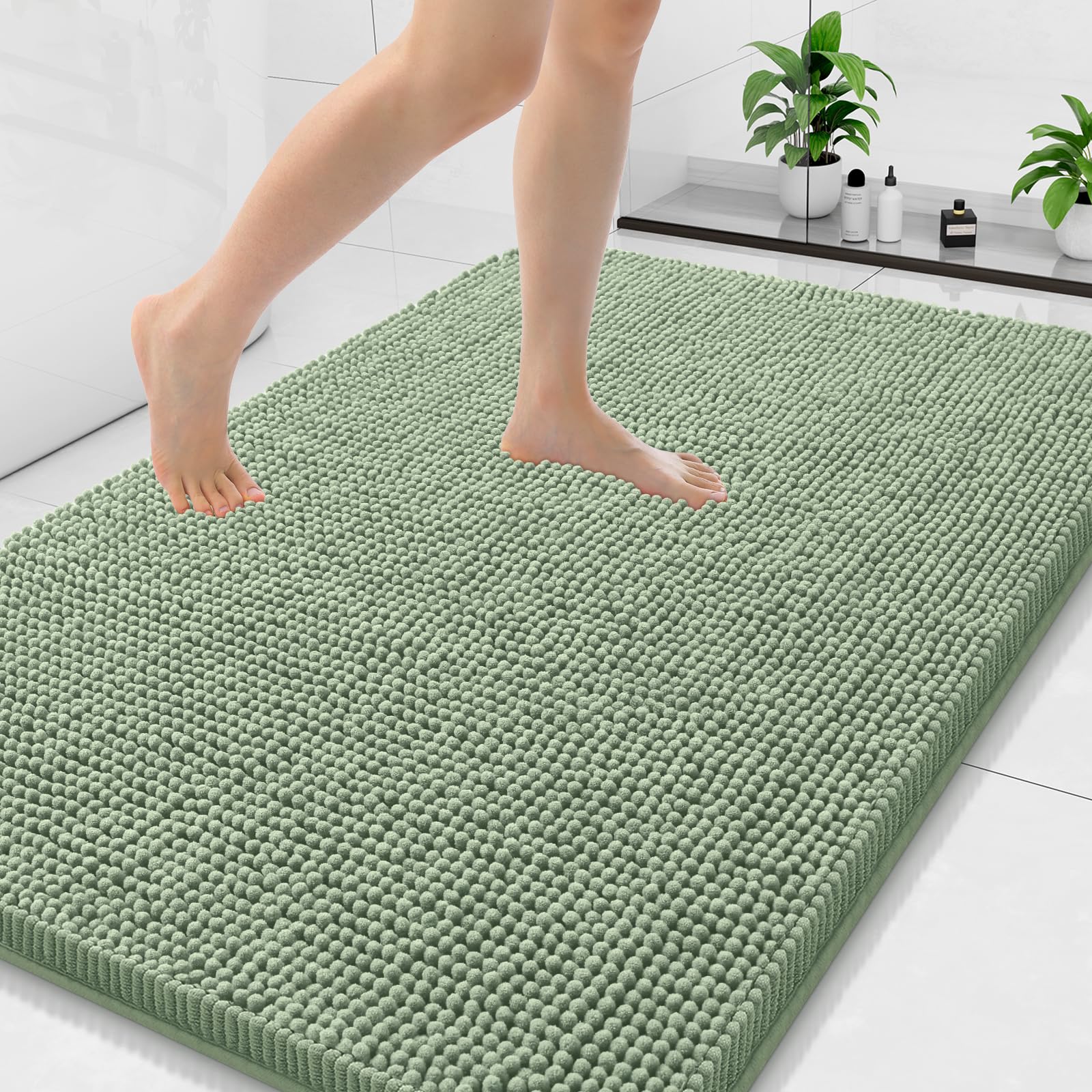 Arotive Bathroom Rugs 70x24, Extra Soft Absorbent Shaggy Chenille Bath Rugs, Machine Washable Rubber Backing Non-Slip Bath Mats for Bathroom Floor Tub and Shower, Home Decor Accessories, Beige
