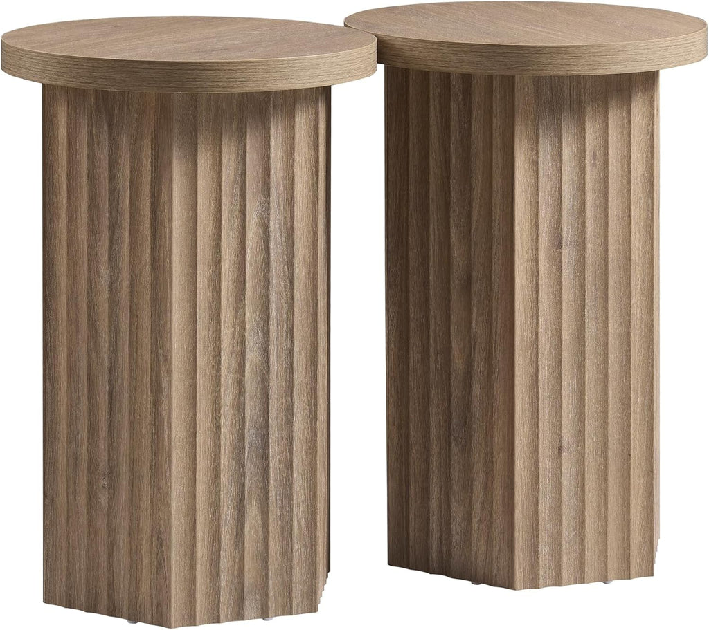 VividVibe End Tables for Living Room, Fluted Couch Side Table with Hexagonal Base, Wooden Bedside Table Bedroom Nightstands 2 Set Home Office Modern Accent Gray Alder