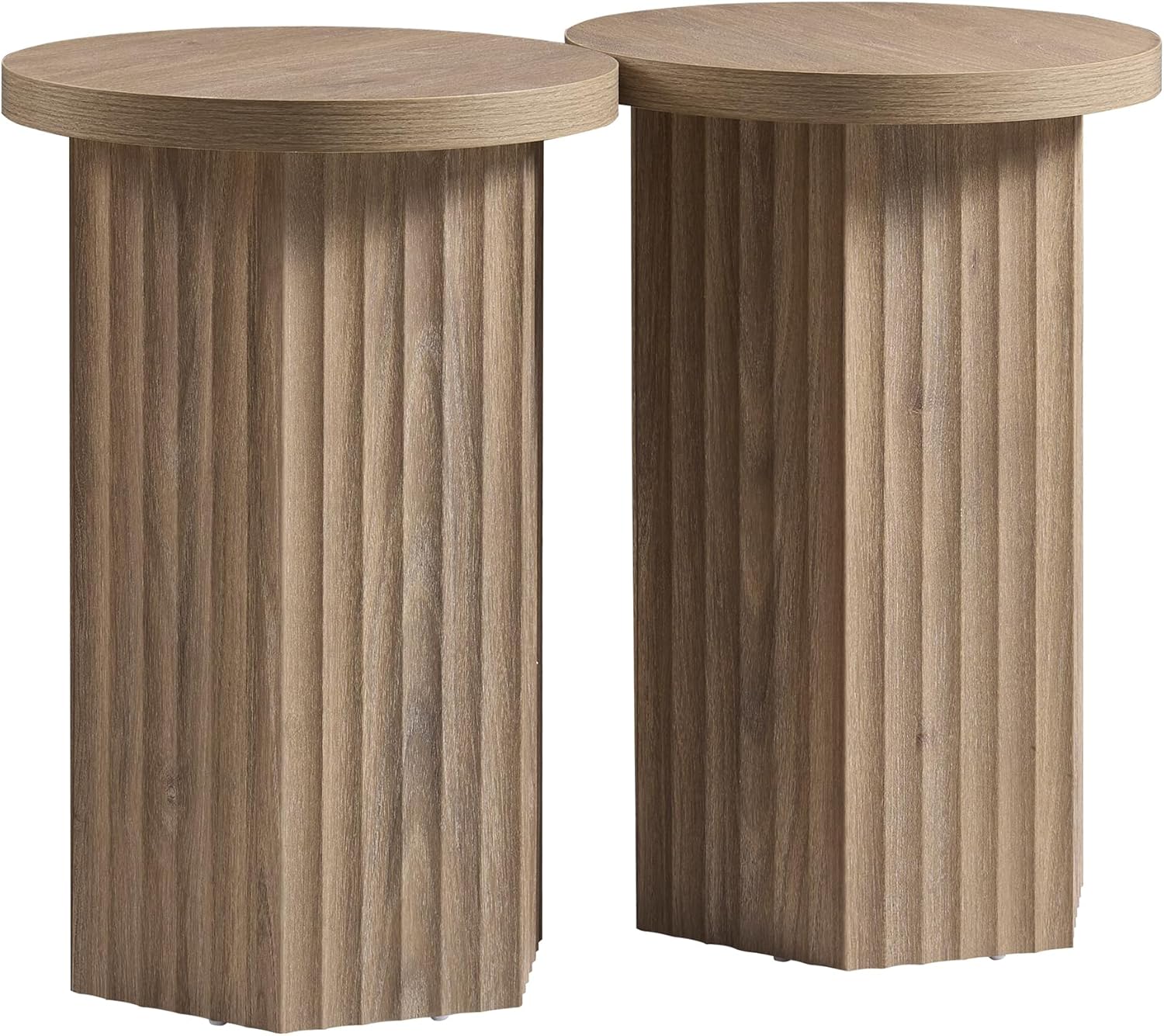 VividVibe End Tables for Living Room, Fluted Couch Side Table with Hexagonal Base, Wooden Bedside Table Bedroom Nightstands 2 Set Home Office Modern Accent Gray Alder
