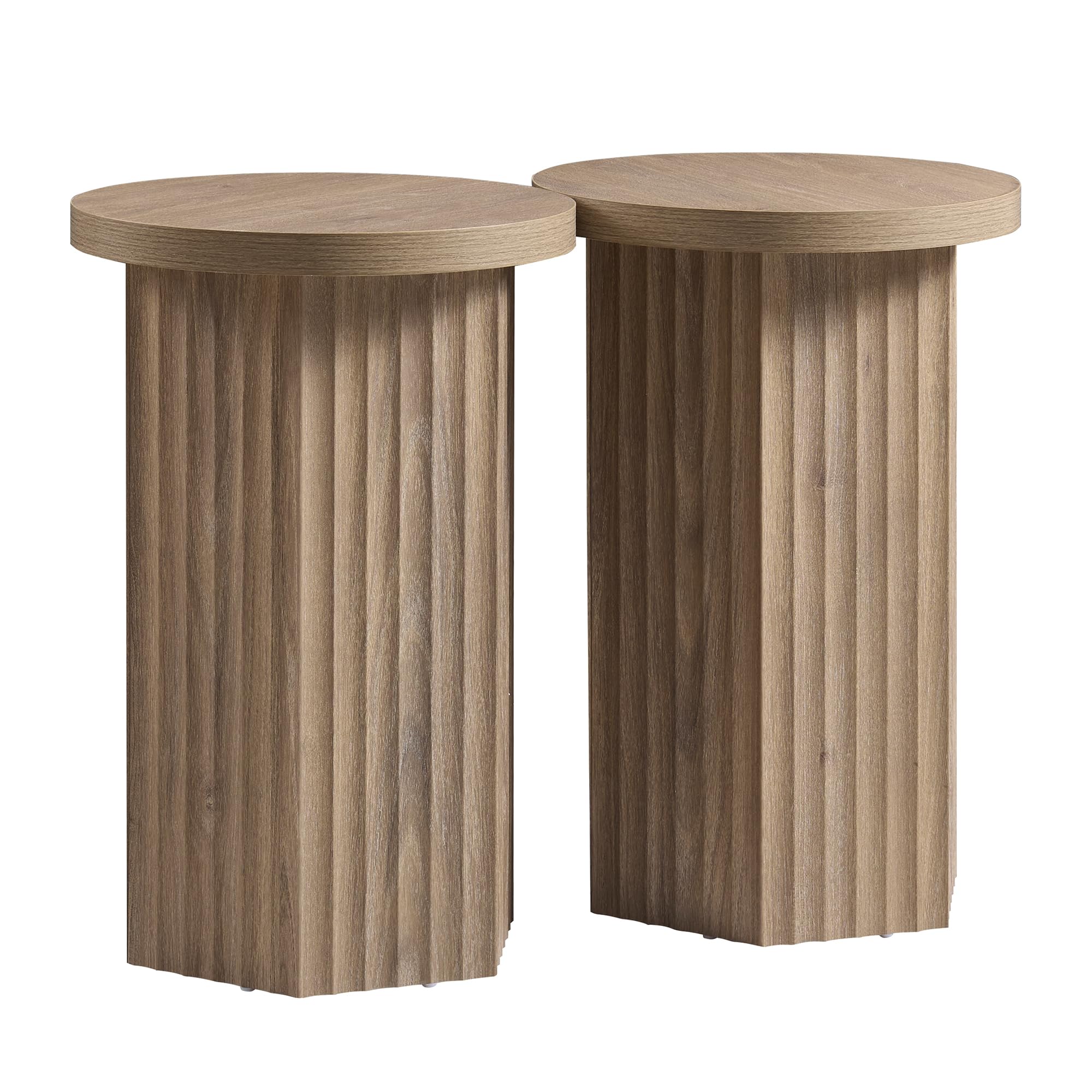 VividVibe End Tables for Living Room, Fluted Couch Side Table with Hexagonal Base, Wooden Bedside Table Bedroom Nightstands 2 Set Home Office Modern Accent Gray Alder