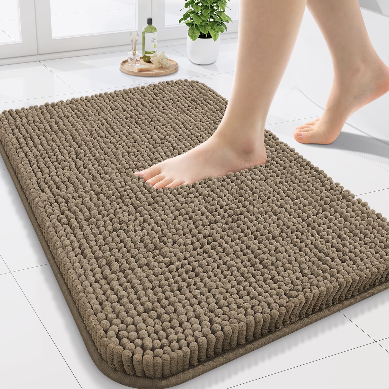 Arotive Bathroom Rugs 30x20, Extra Soft Absorbent Shaggy Chenille Bath Rugs, Machine Washable Rubber Backing Non-Slip Bath Mats for Bathroom Floor Tub and Shower, Home Decor Accessories, Grey