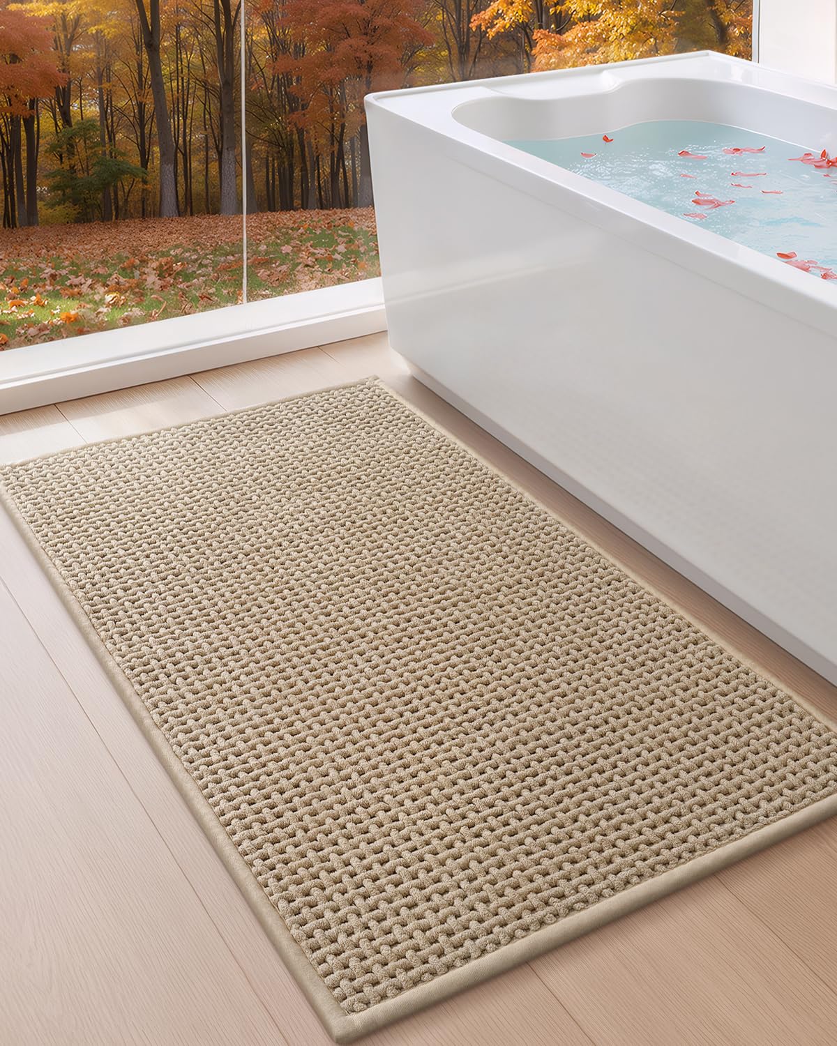 Color&Geometry Chenille Pile Large Bathroom Rugs Upgraded Denser, 24"x36" Non Slip Absorbent Green Bath Mats for Bathroom Thin Fit Under Door, Washable Quick Dry