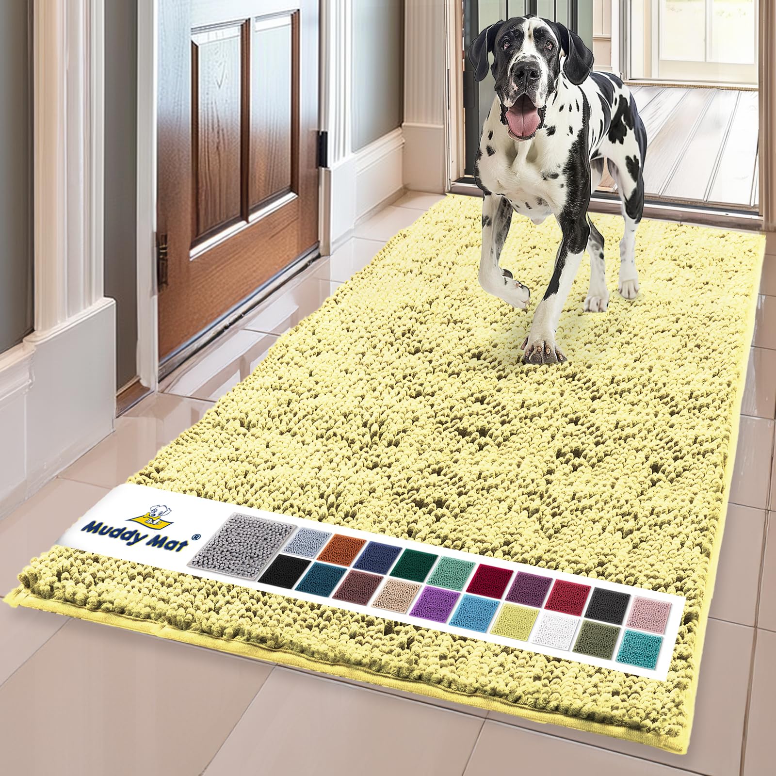 Muddy Mat® | Super Absorbent Door Mat Indoor, Microfiber Quick Dry Chenille Entryway Rug, Non-Slip Front Door Mat, Indoor Mats for Entryway, Machine Washable Pet Rug, Grey 30"x19"