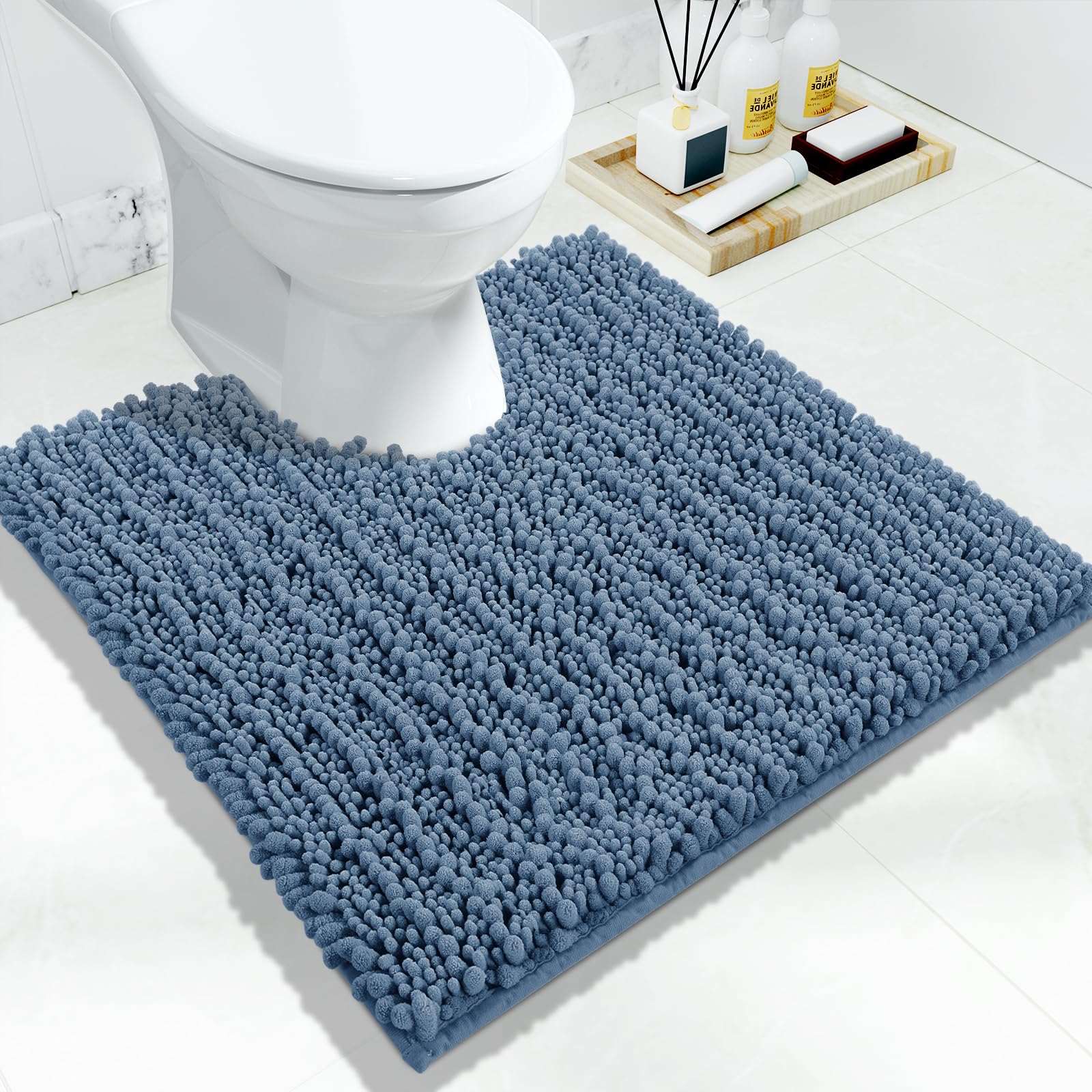Yimobra Bathroom Rugs Non Slip Washable - Ultra Soft Absorbent Chenille Bath Mat, Quick Dry Shaggy Floor Carpet for Tub Shower, Gray Home Decor Accessories, 24x17 Inch