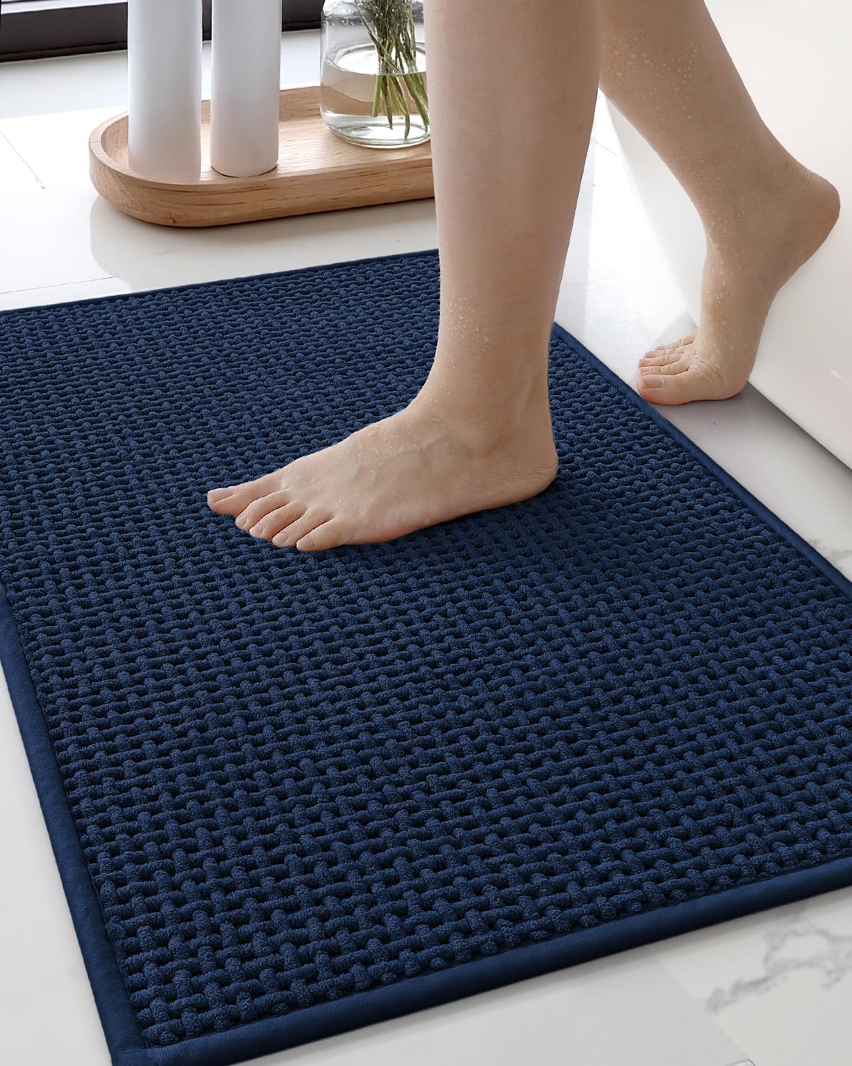 Color&Geometry Chenille Pile Large Bathroom Rugs Upgraded Denser, 24"x36" Non Slip Absorbent Green Bath Mats for Bathroom Thin Fit Under Door, Washable Quick Dry