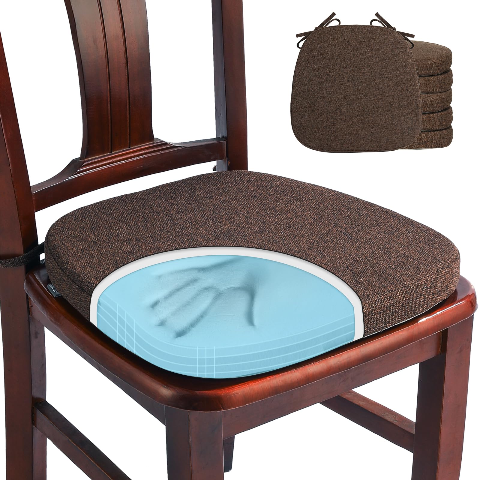 SINOSSO 1 Pack Memory Foam Chair Cushions for Dining Chair, Friendly Woven Fabric 16" U-Shape Comfortable Kitchen Chair Pad, Removable Slip Resistant Seat Cushion (1 Piece, Blue)