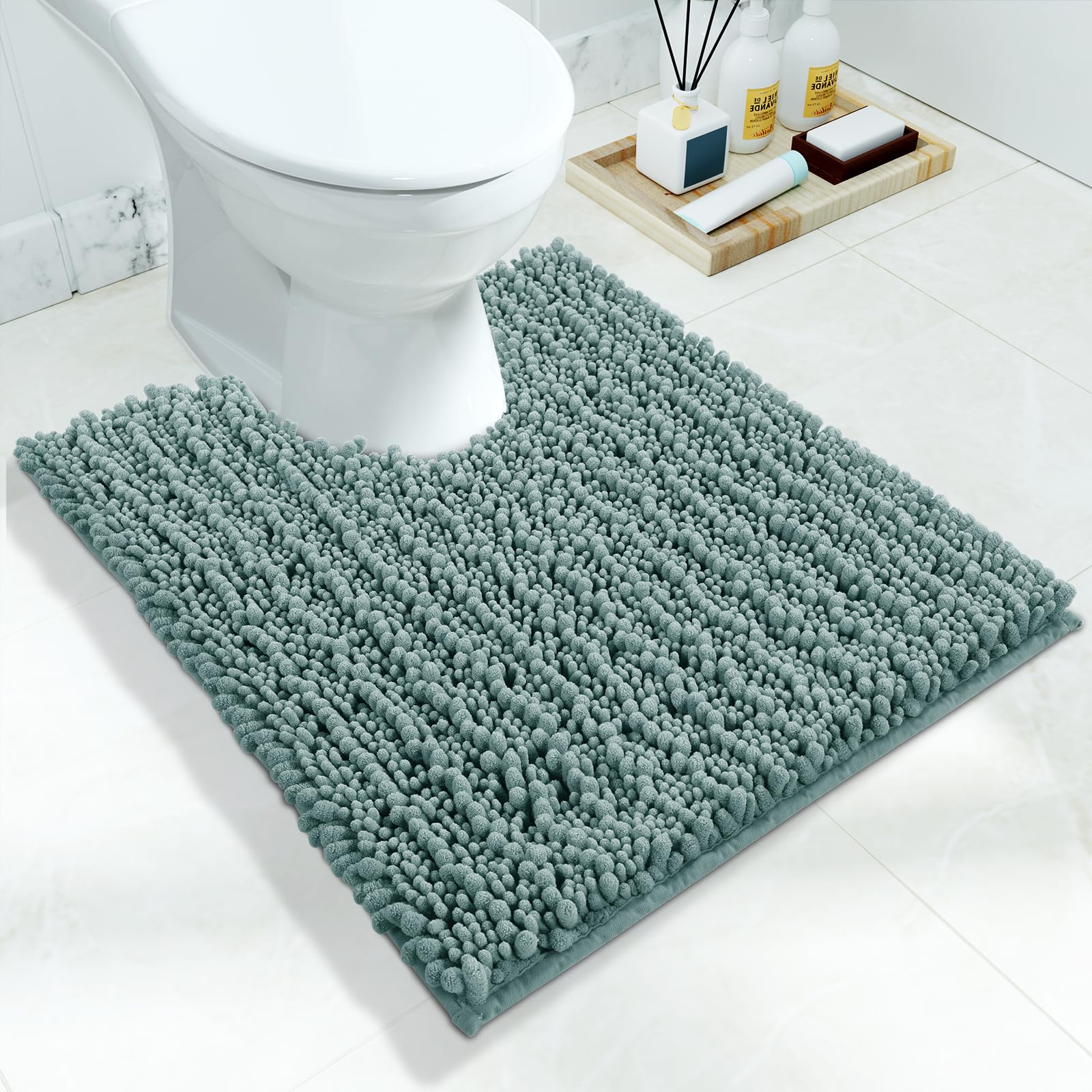 Yimobra Bathroom Rugs Non Slip Washable - Ultra Soft Absorbent Chenille Bath Mat, Quick Dry Shaggy Floor Carpet for Tub Shower, Gray Home Decor Accessories, 24x17 Inch