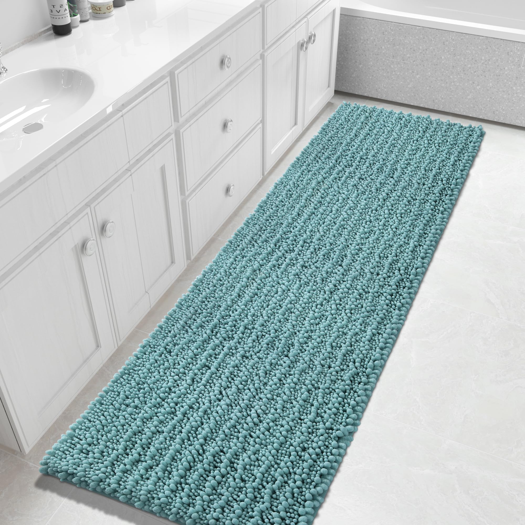 Yimobra Bathroom Rugs Non Slip Washable - Ultra Soft Absorbent Chenille Bath Mat, Quick Dry Shaggy Floor Carpet for Tub Shower, Gray Home Decor Accessories, 24x17 Inch