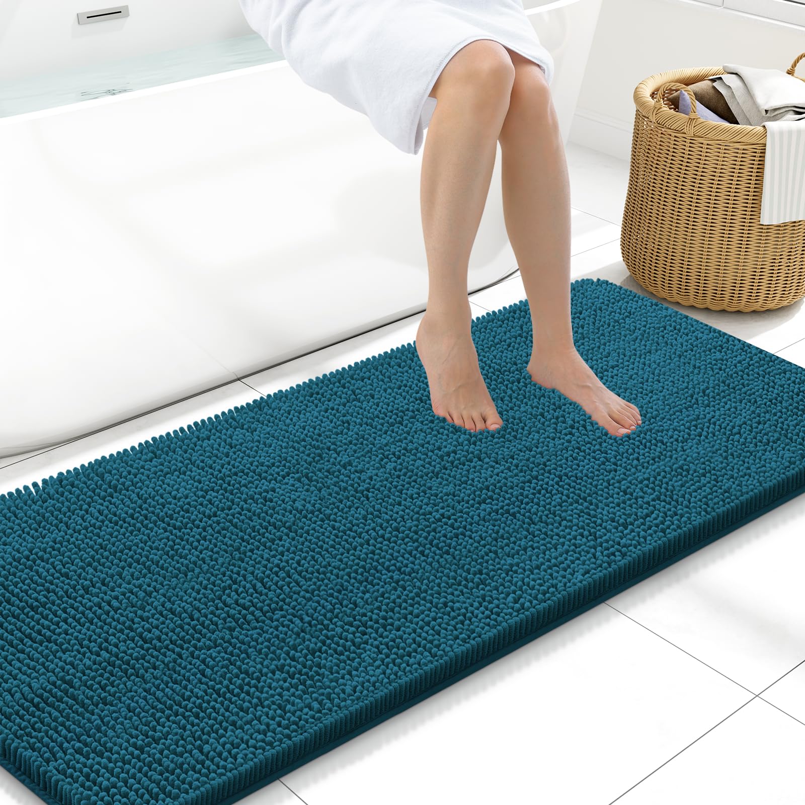 Arotive Bathroom Rugs 70x24, Extra Soft Absorbent Shaggy Chenille Bath Rugs, Machine Washable Rubber Backing Non-Slip Bath Mats for Bathroom Floor Tub and Shower, Home Decor Accessories, Beige