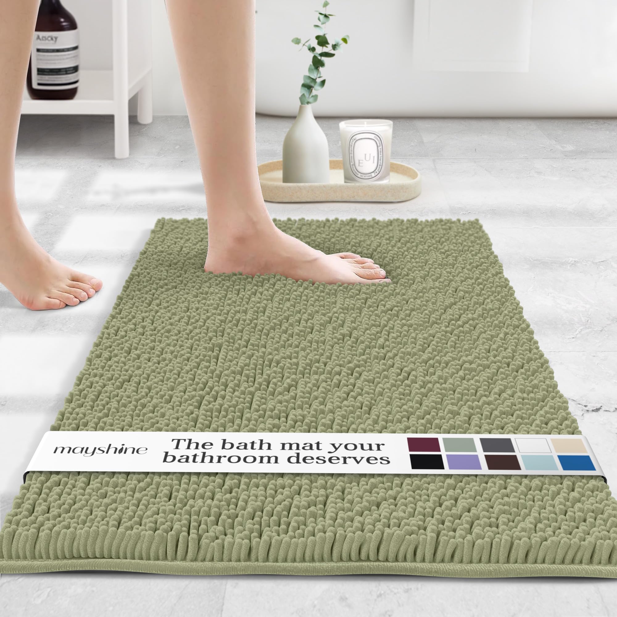 MAYSHINE Round Area Rug Set for Bathroom | Soft Plush Chenille Bath Mat, Water Absorbent Non-Slip Bathroom Rug | Washable Shag Carpet for Shower, Bedroom, or Home Décor | 36"x36" (Round) | White