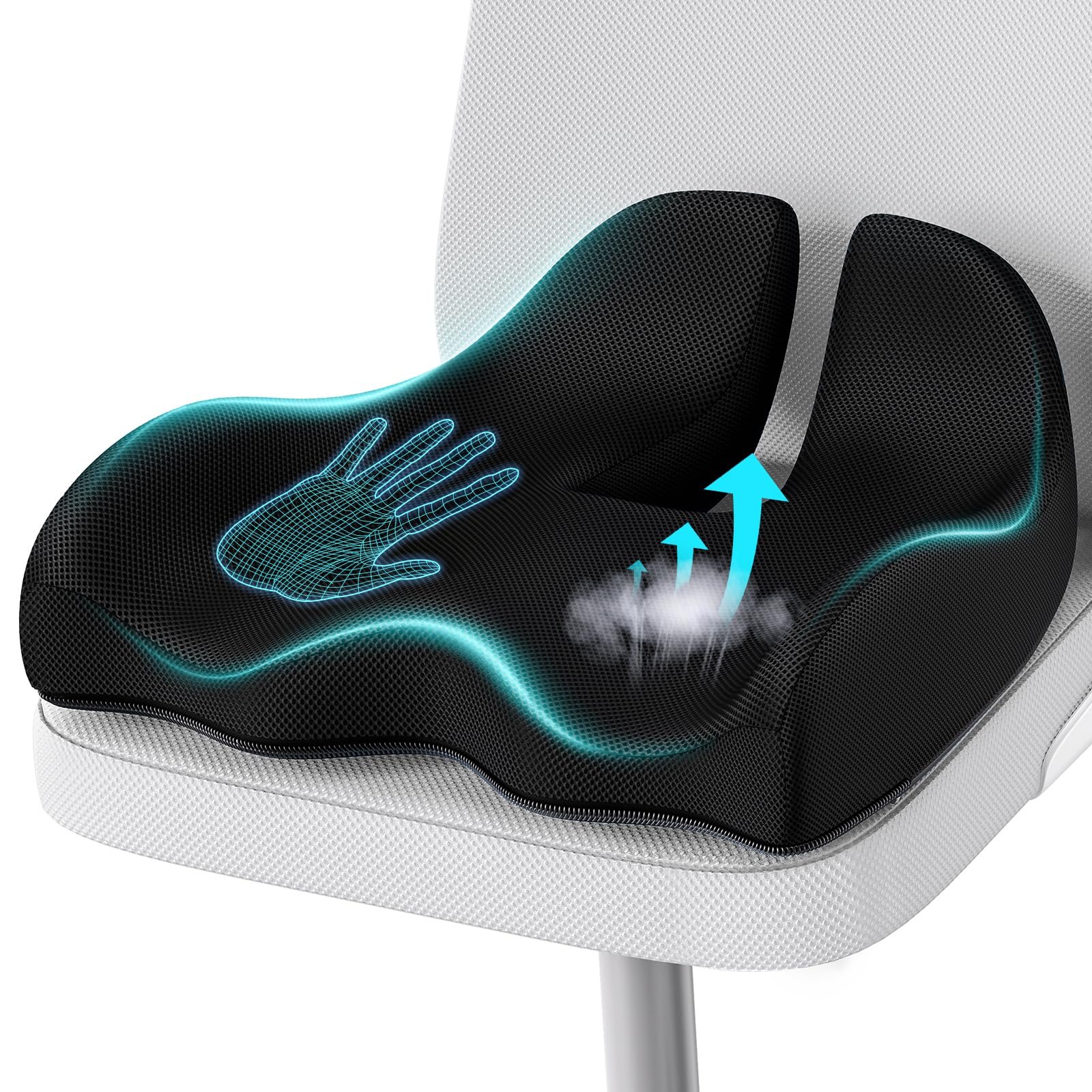 A-Pce Seat Cushion-Large Memory Foam Cushion for Office Chair-Sciatica & Lower Back & Coccyx Pain Relief-Coccyx Cushion for Car&Long Sitting at Work,Black