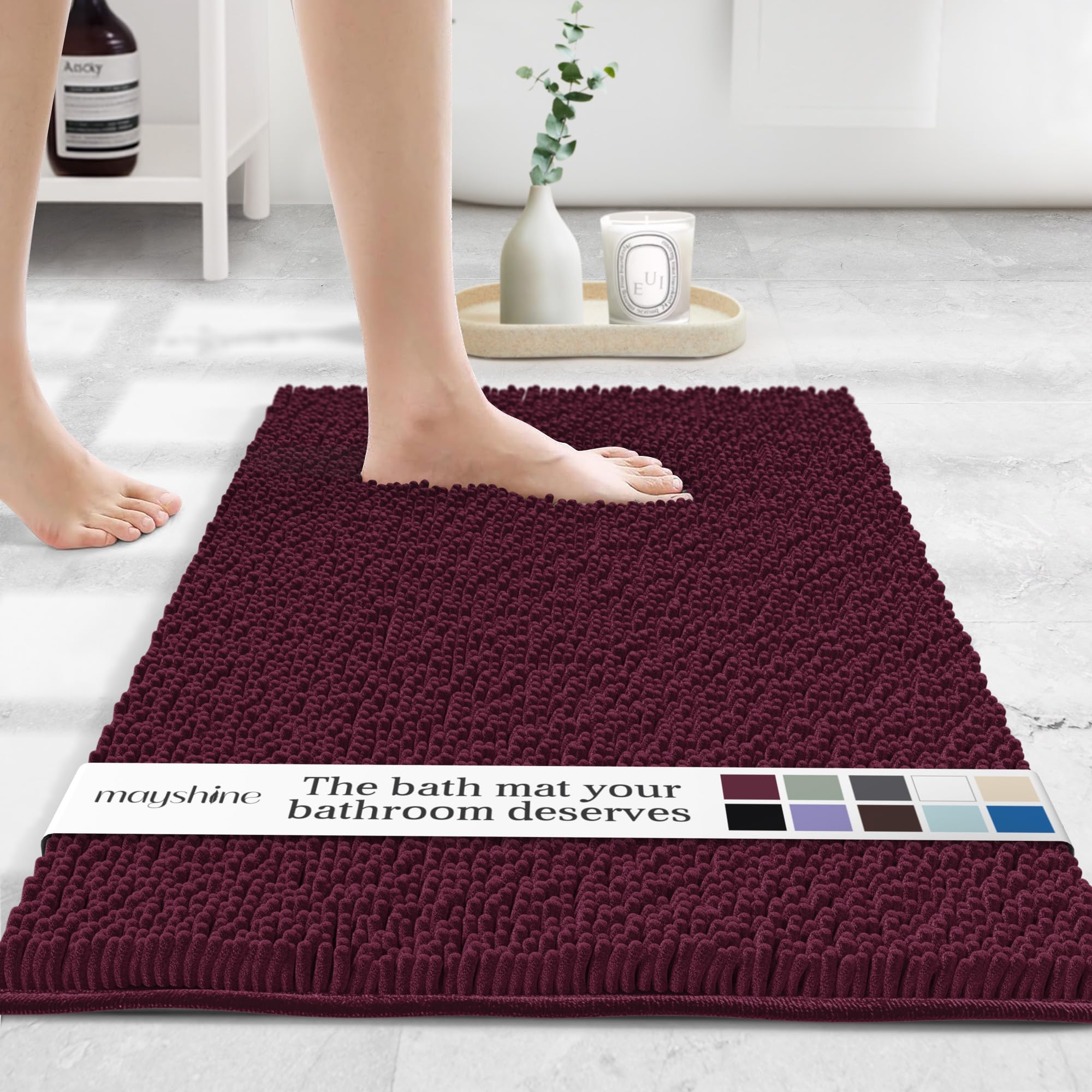MAYSHINE Round Area Rug Set for Bathroom | Soft Plush Chenille Bath Mat, Water Absorbent Non-Slip Bathroom Rug | Washable Shag Carpet for Shower, Bedroom, or Home Décor | 36"x36" (Round) | White