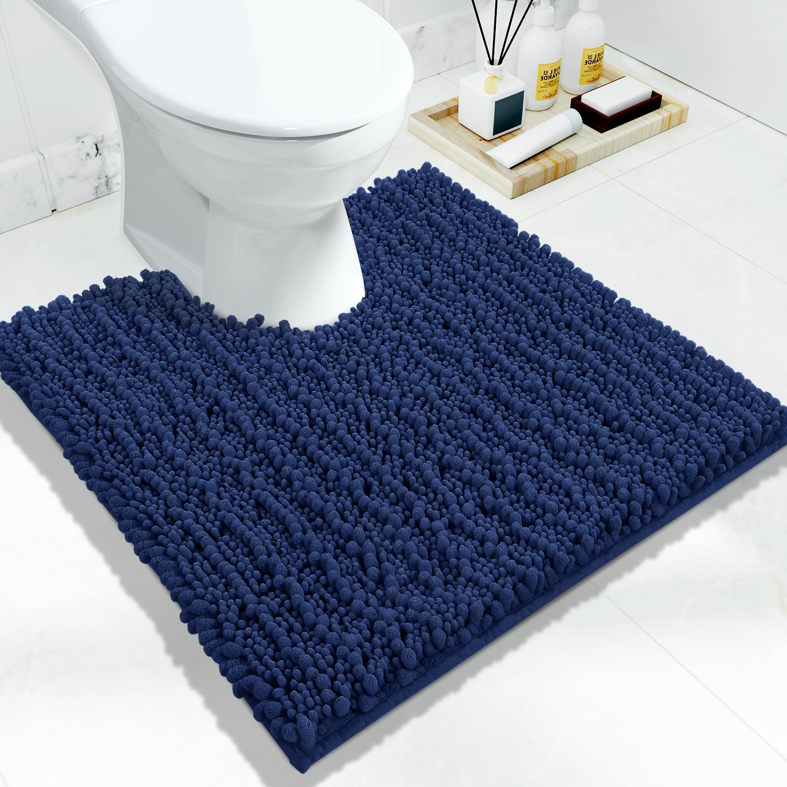 Yimobra Bathroom Rugs Non Slip Washable - Ultra Soft Absorbent Chenille Bath Mat, Quick Dry Shaggy Floor Carpet for Tub Shower, Gray Home Decor Accessories, 24x17 Inch
