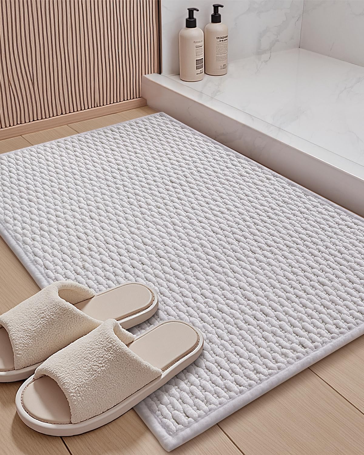 Color&Geometry Chenille Pile Large Bathroom Rugs Upgraded Denser, 24"x36" Non Slip Absorbent Green Bath Mats for Bathroom Thin Fit Under Door, Washable Quick Dry