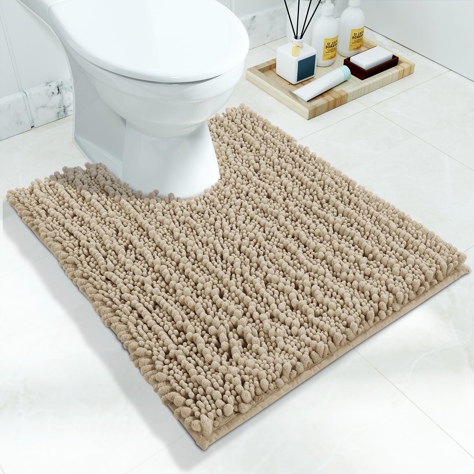 Yimobra Bathroom Rugs Non Slip Washable - Ultra Soft Absorbent Chenille Bath Mat, Quick Dry Shaggy Floor Carpet for Tub Shower, Gray Home Decor Accessories, 24x17 Inch