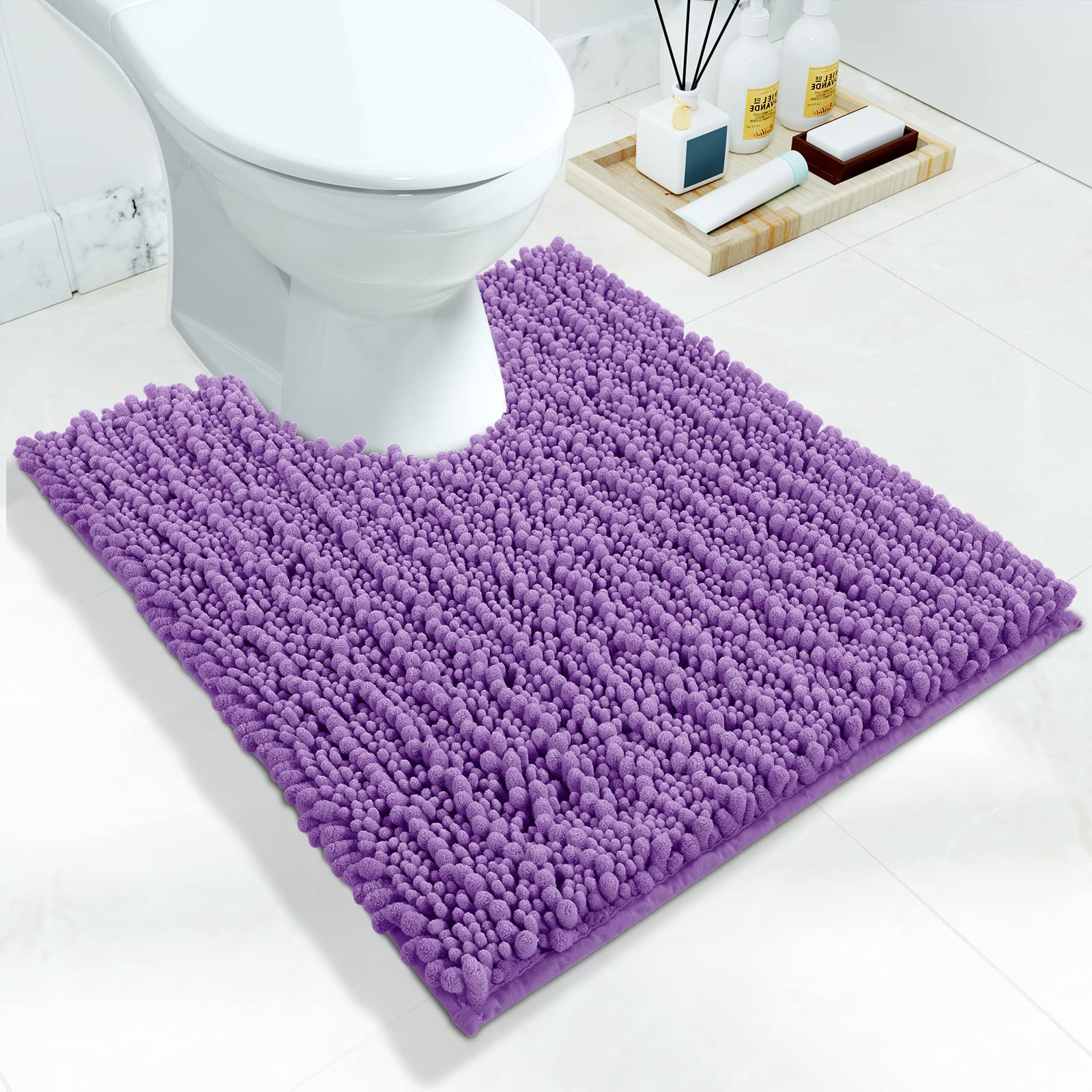 Yimobra Bathroom Rugs Non Slip Washable - Ultra Soft Absorbent Chenille Bath Mat, Quick Dry Shaggy Floor Carpet for Tub Shower, Gray Home Decor Accessories, 24x17 Inch