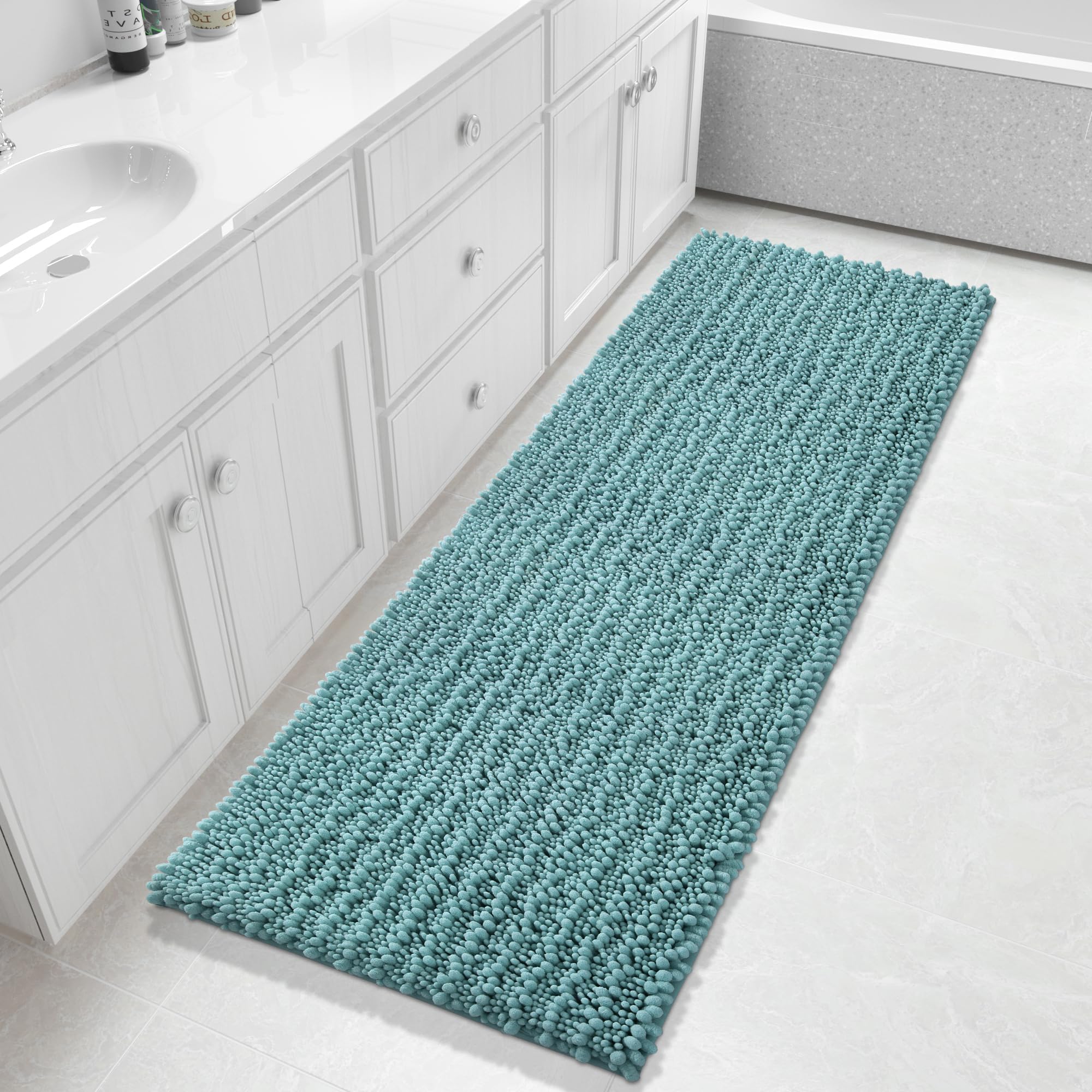 Yimobra Bathroom Rugs Non Slip Washable - Ultra Soft Absorbent Chenille Bath Mat, Quick Dry Shaggy Floor Carpet for Tub Shower, Gray Home Decor Accessories, 24x17 Inch
