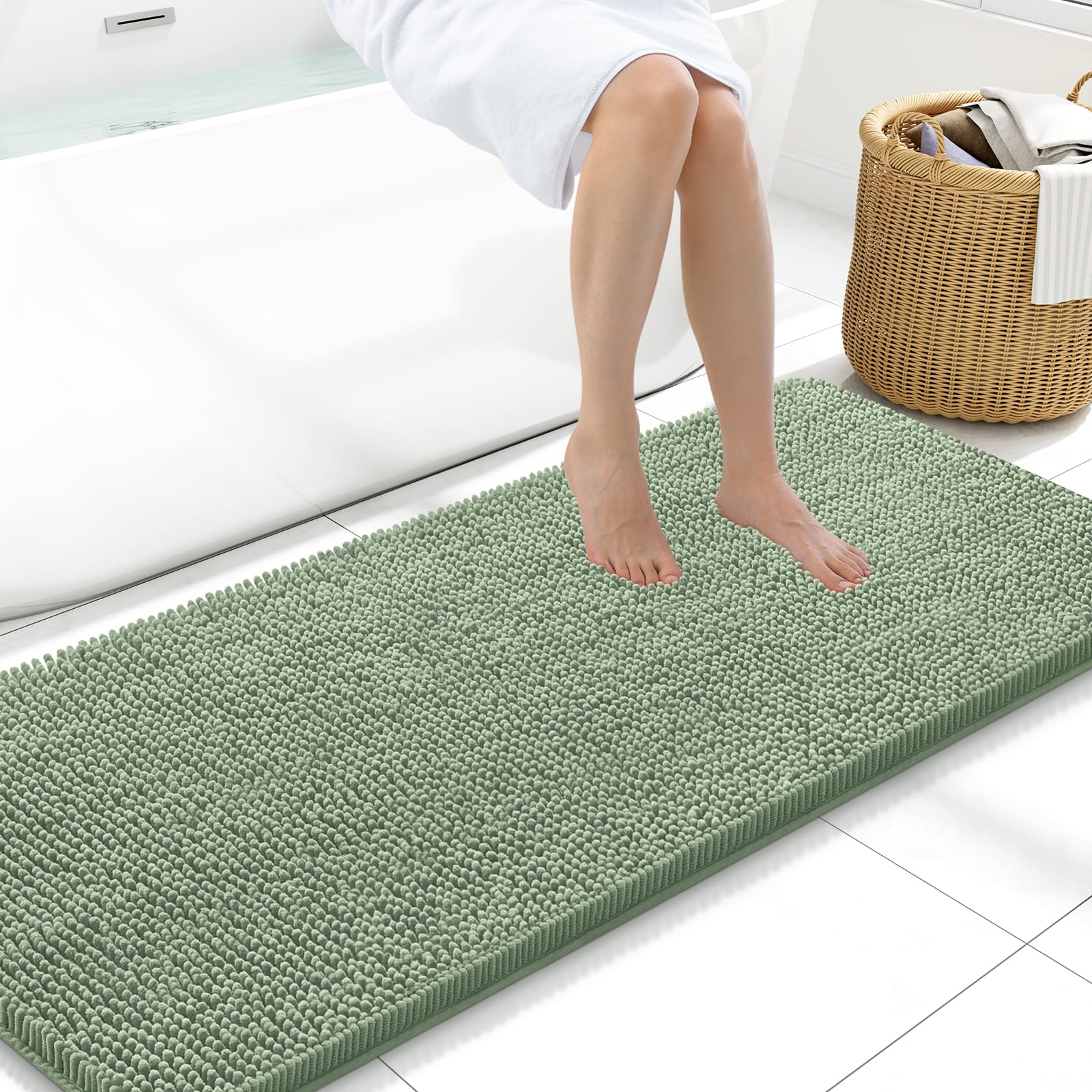 Arotive Bathroom Rugs 70x24, Extra Soft Absorbent Shaggy Chenille Bath Rugs, Machine Washable Rubber Backing Non-Slip Bath Mats for Bathroom Floor Tub and Shower, Home Decor Accessories, Beige