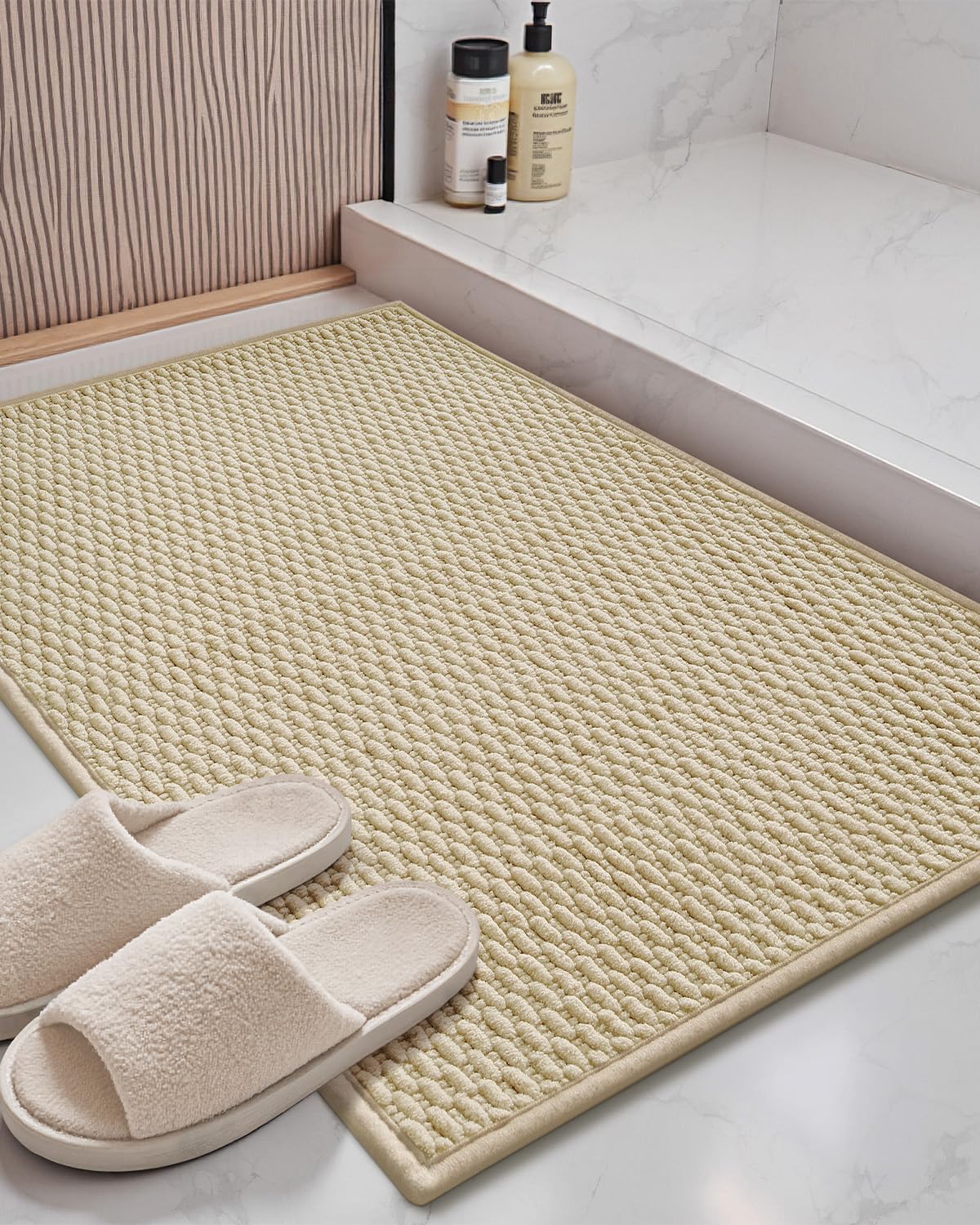 Color&Geometry Chenille Pile Large Bathroom Rugs Upgraded Denser, 24"x36" Non Slip Absorbent Green Bath Mats for Bathroom Thin Fit Under Door, Washable Quick Dry