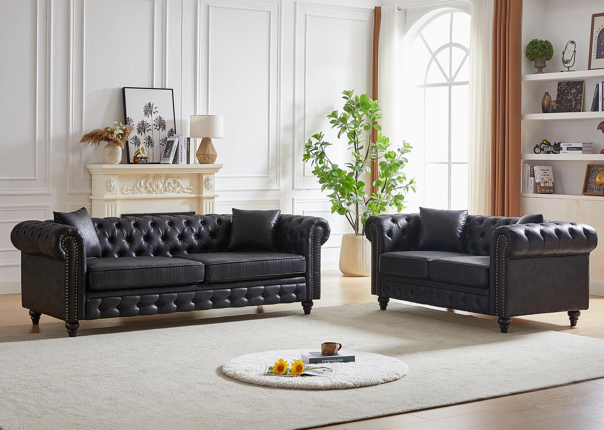 Mid Century Modern Loveseat Sofa, 63.5"W Velvet Fabric Button Tufted Small Couch with Nailhead Trim & Roll Armrest, Upholstered Comfy Chesterfield Sofa for Living Room, Office(2 Seater, Light Grey)